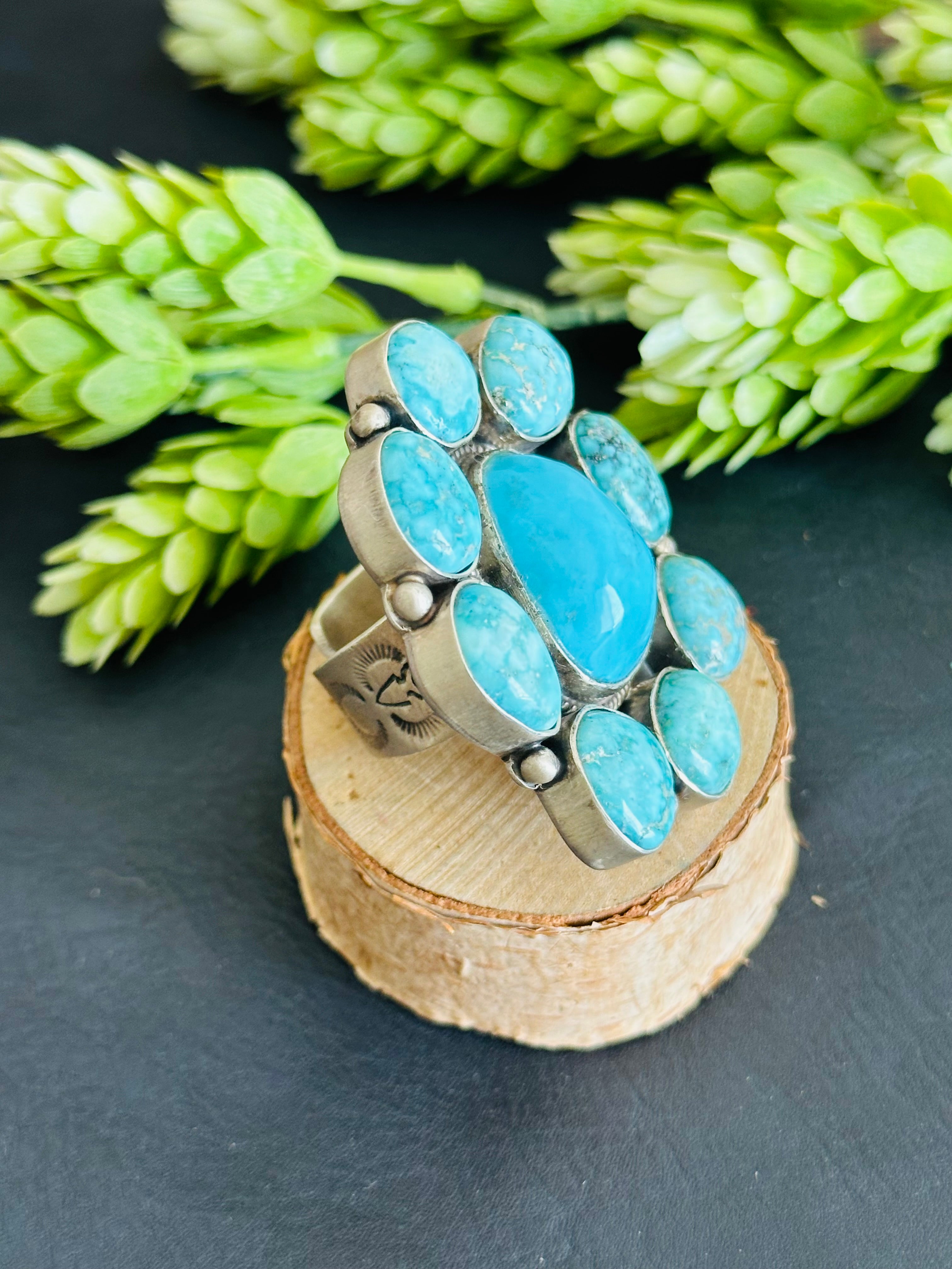 Navajo Made Multi Turquoise & Sterling Silver Adjustable Ring