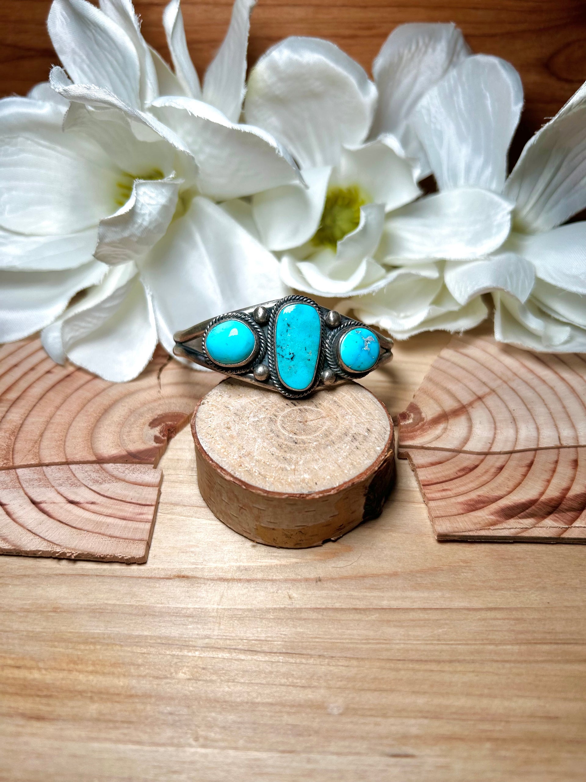 Navajo Made Blue Ridge Turquoise & Sterling Silver Cuff Bracelet