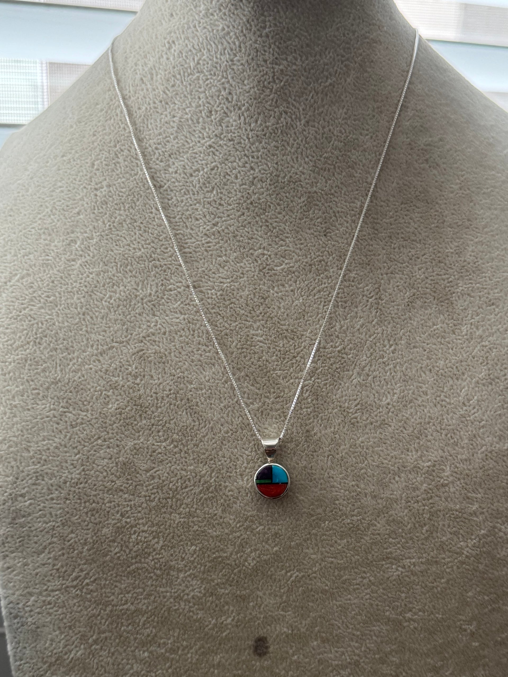 Navajo Made Multi Stone & Sterling Silver Inlay Necklace