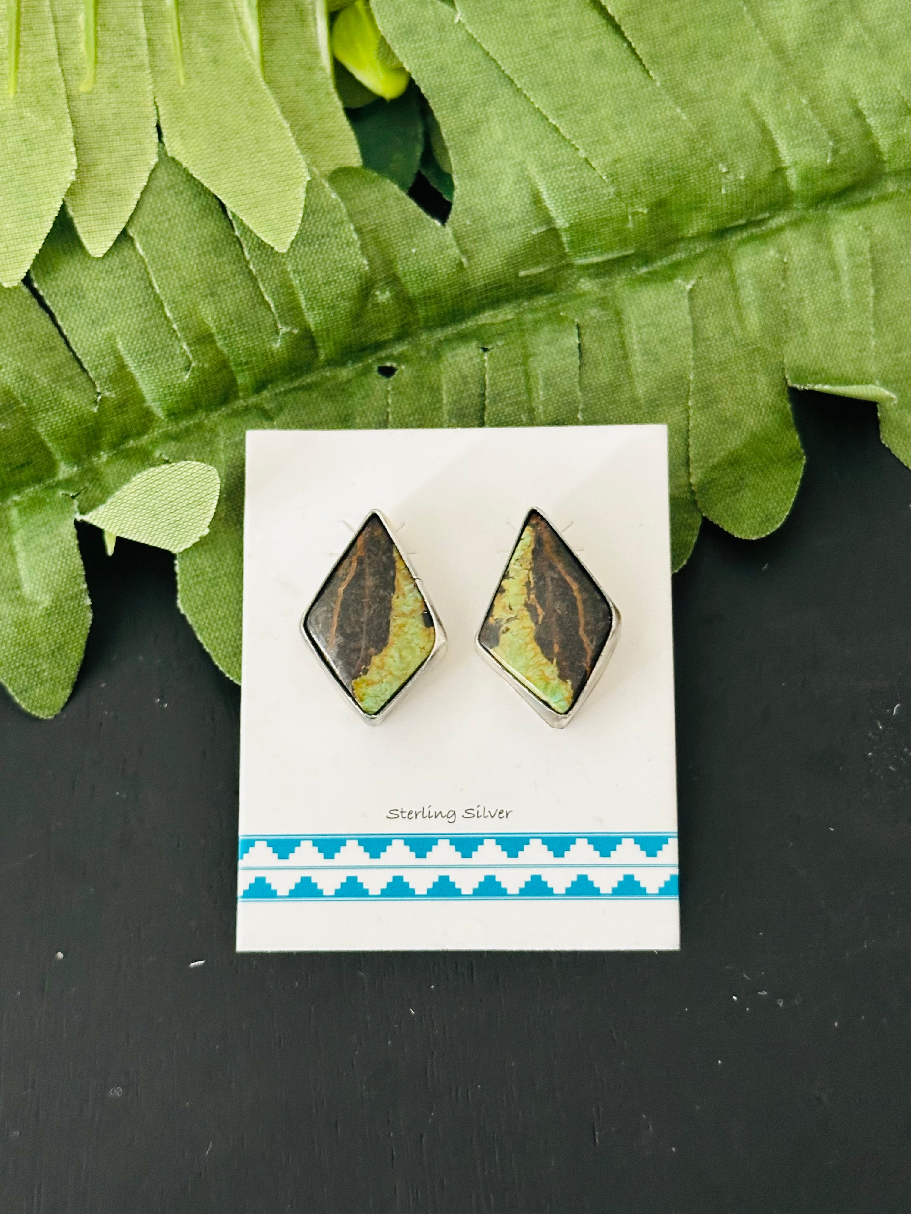 Pete Skeets Black Jack Turquoise & Sterling Silver Post Earrings