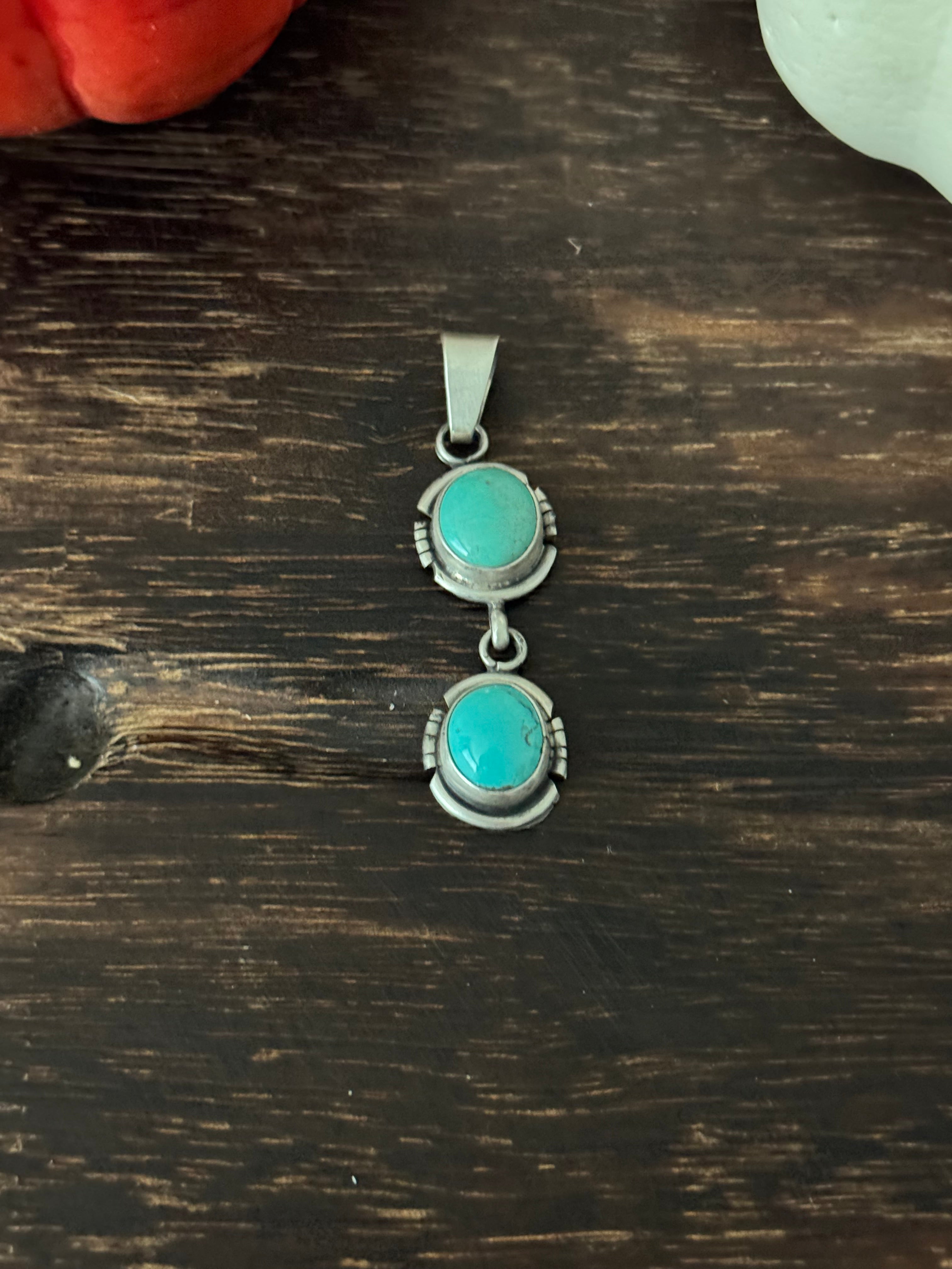 Navajo Made Kingman Turquoise & Sterling Silver Pendant