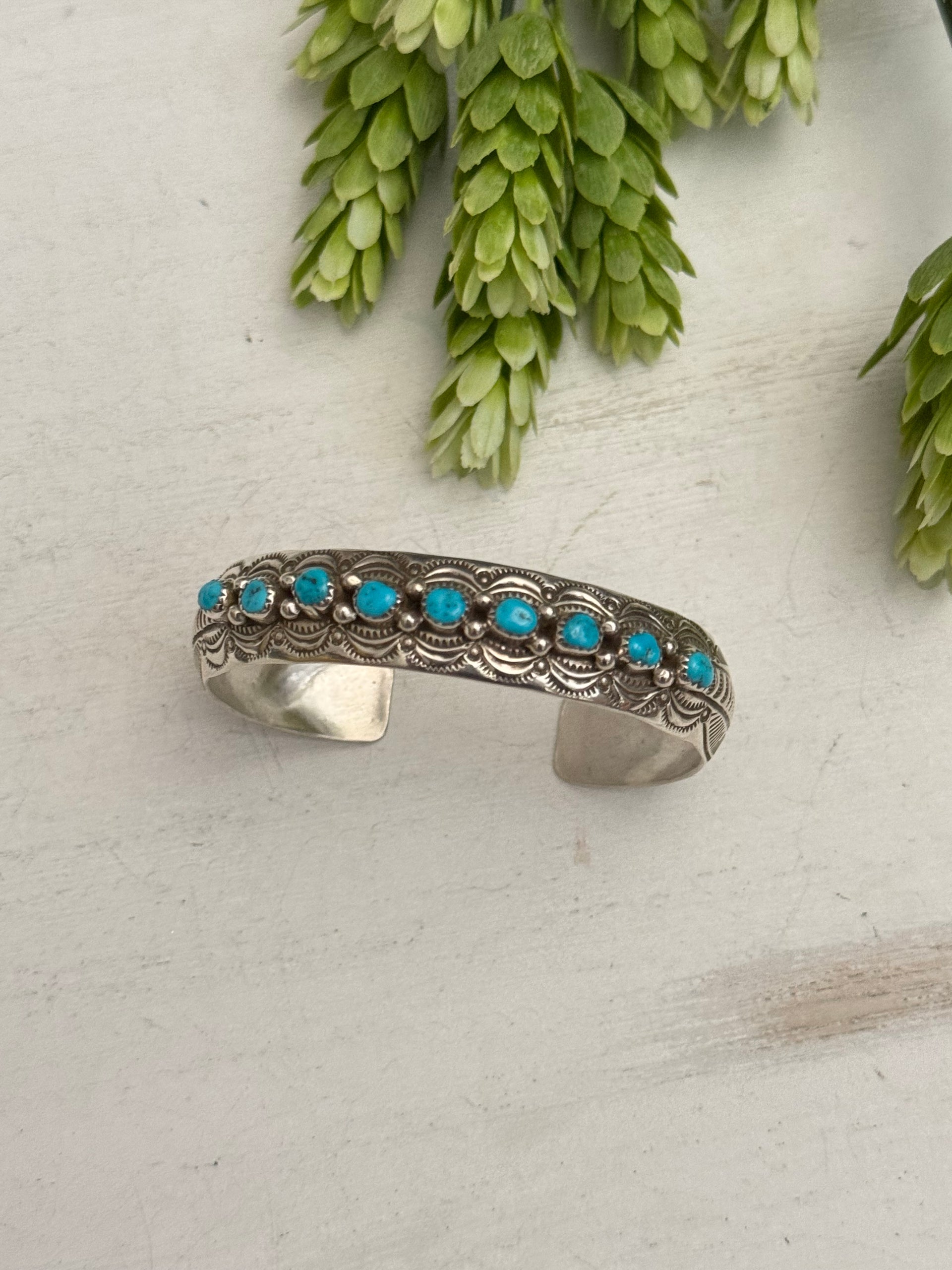 Navajo Made Kingman Turquoise & Sterling Silver Cuff Bracelet