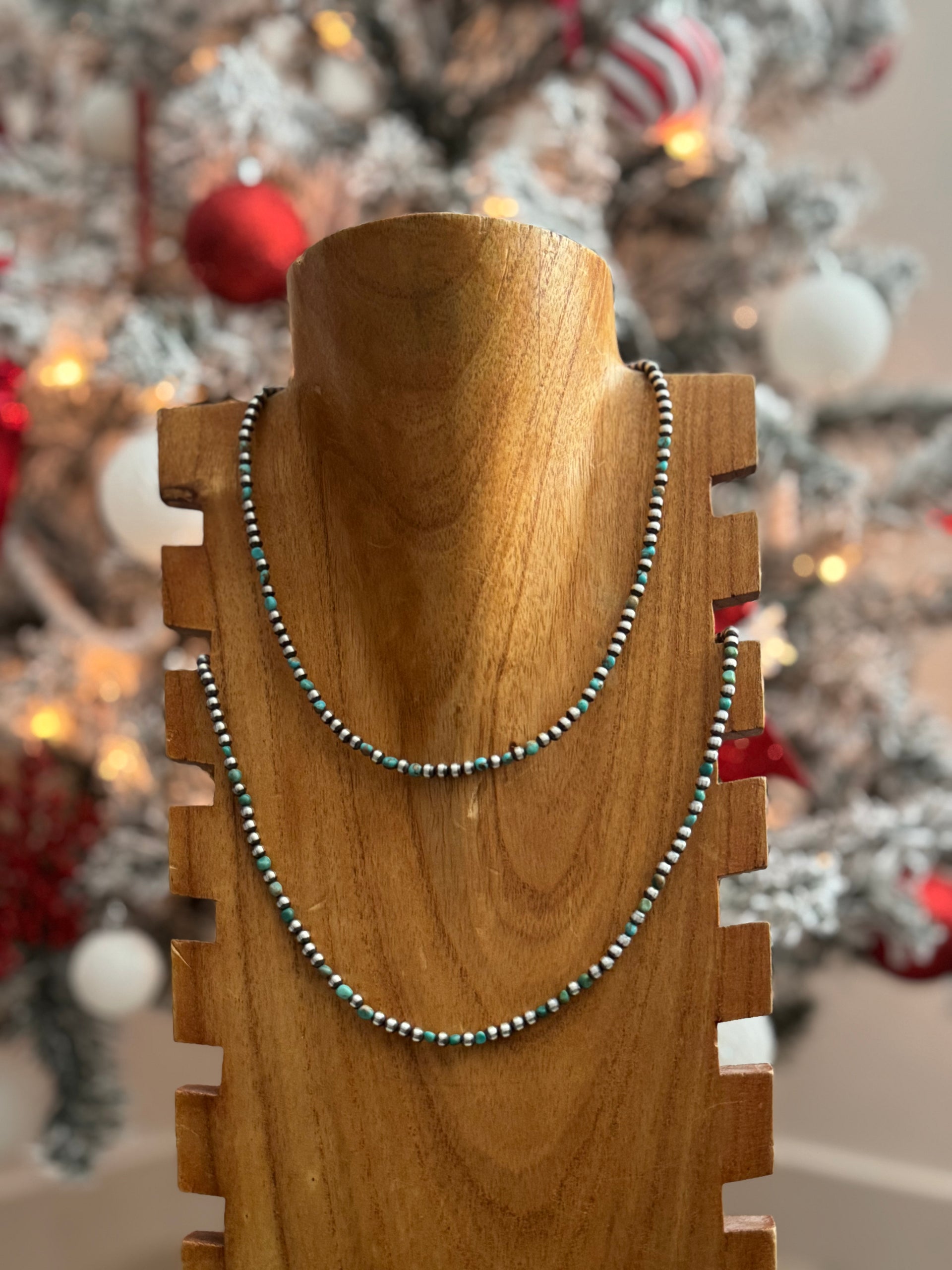 Navajo Strung Kingman Turquoise & Sterling Silver Beaded Pearl Necklace