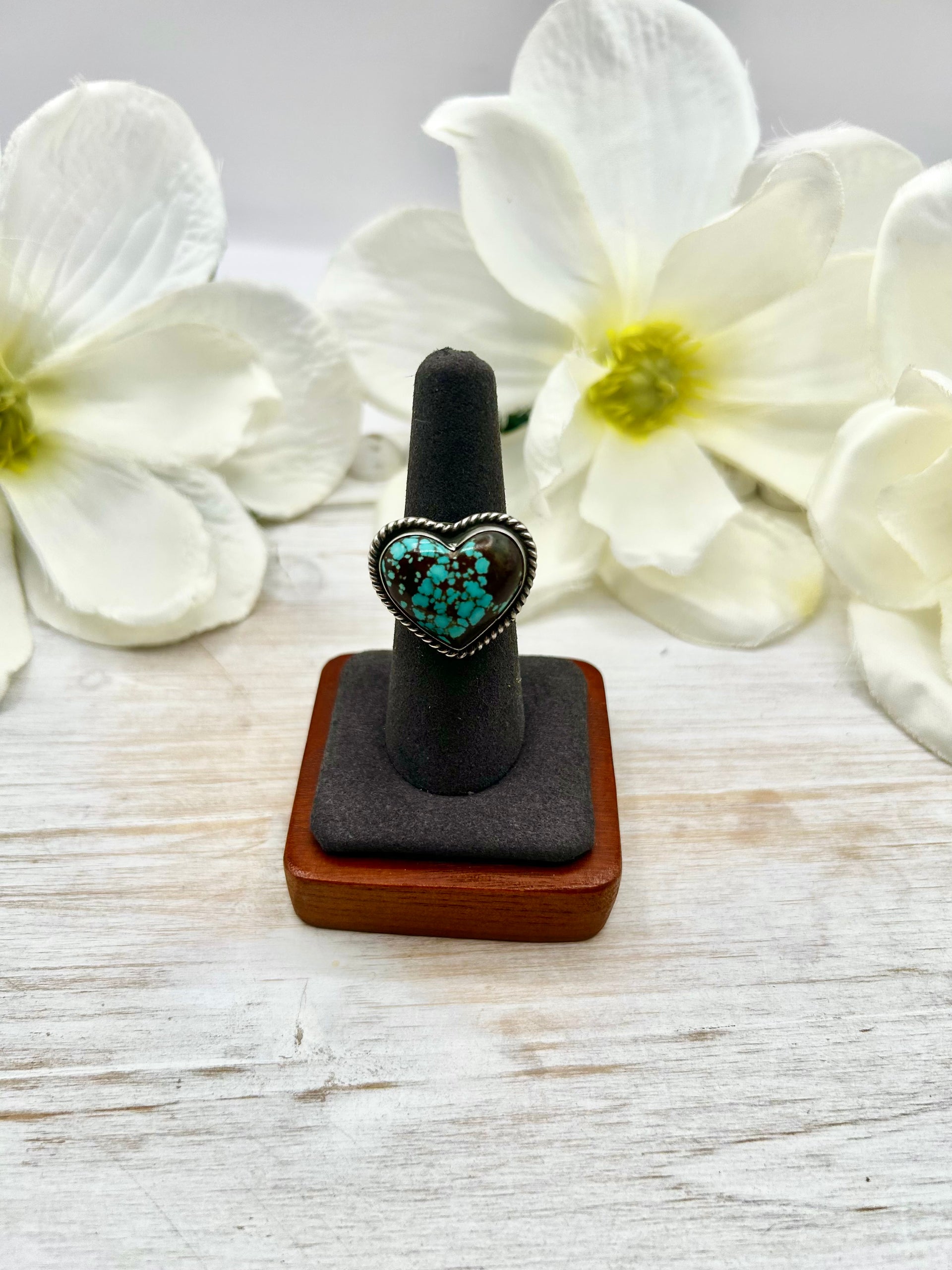 Navajo Made #8 Turquoise & Sterling Silver Adjustable Ring