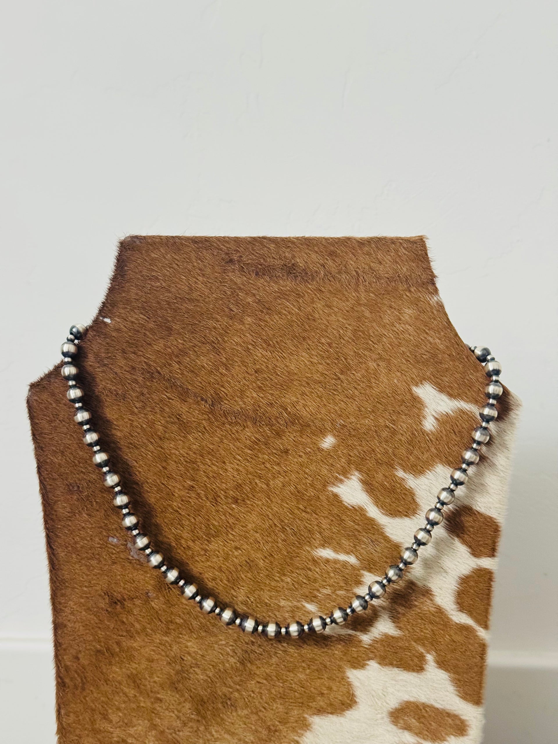 Navajo Strung Graduated Sterling Silver Pearls Beaded Necklace