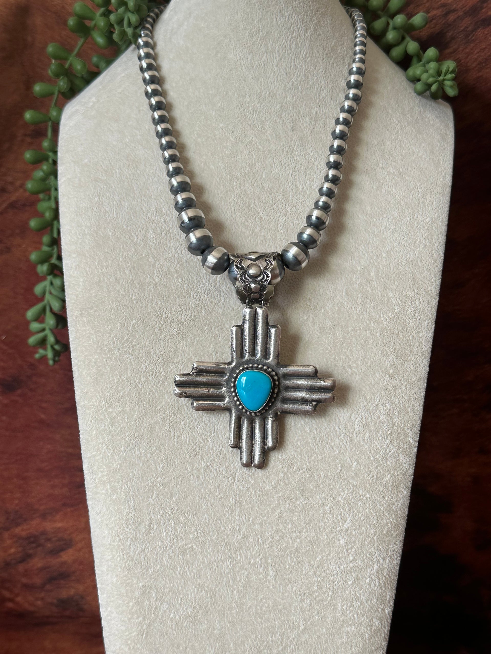 Shawn Cayatineto Kingman Turquoise & Sterling Silver Zia Pendant