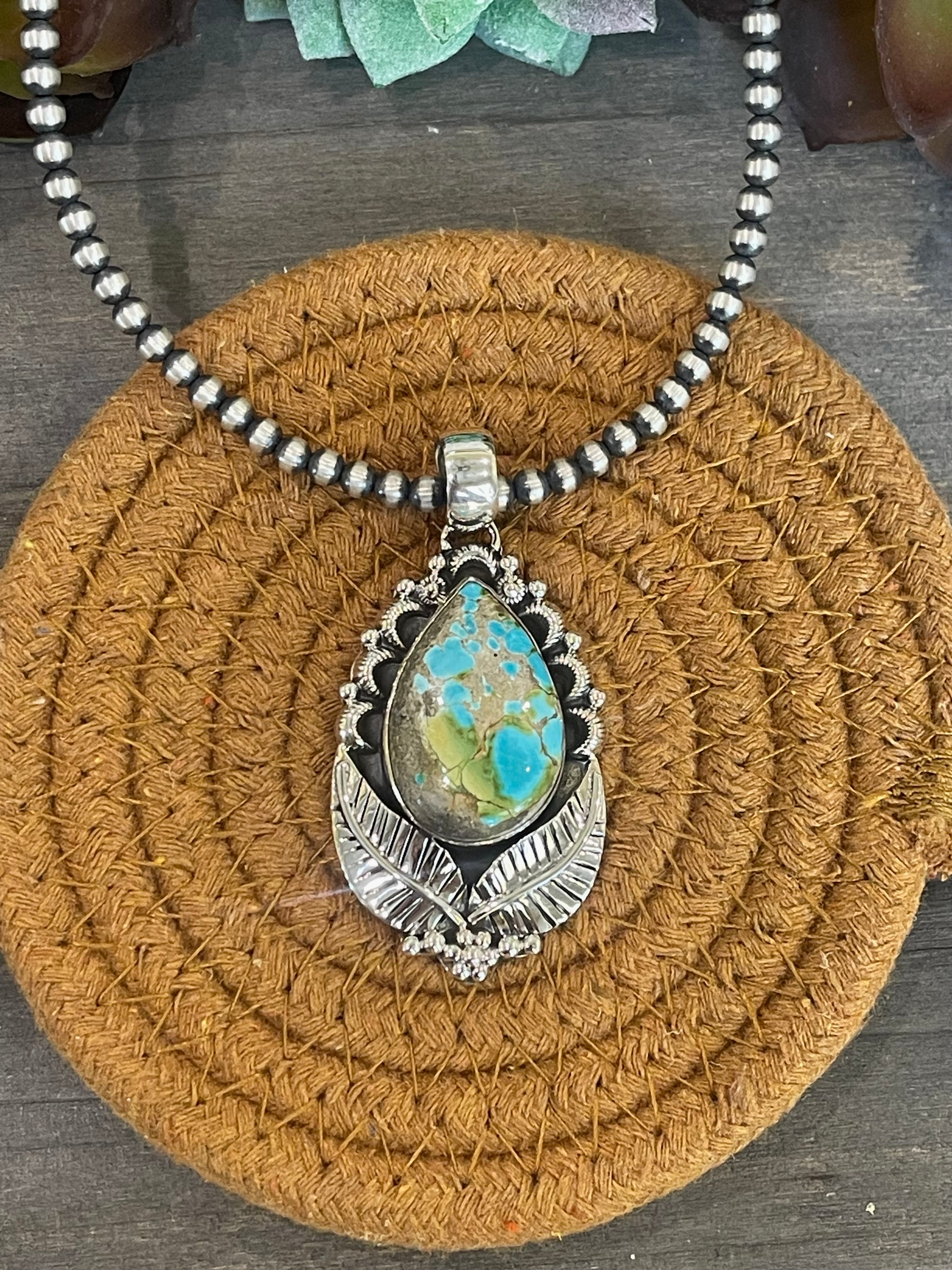 Southwest Handmade Sonoran Mountain Turquoise & Sterling Silver Pendant