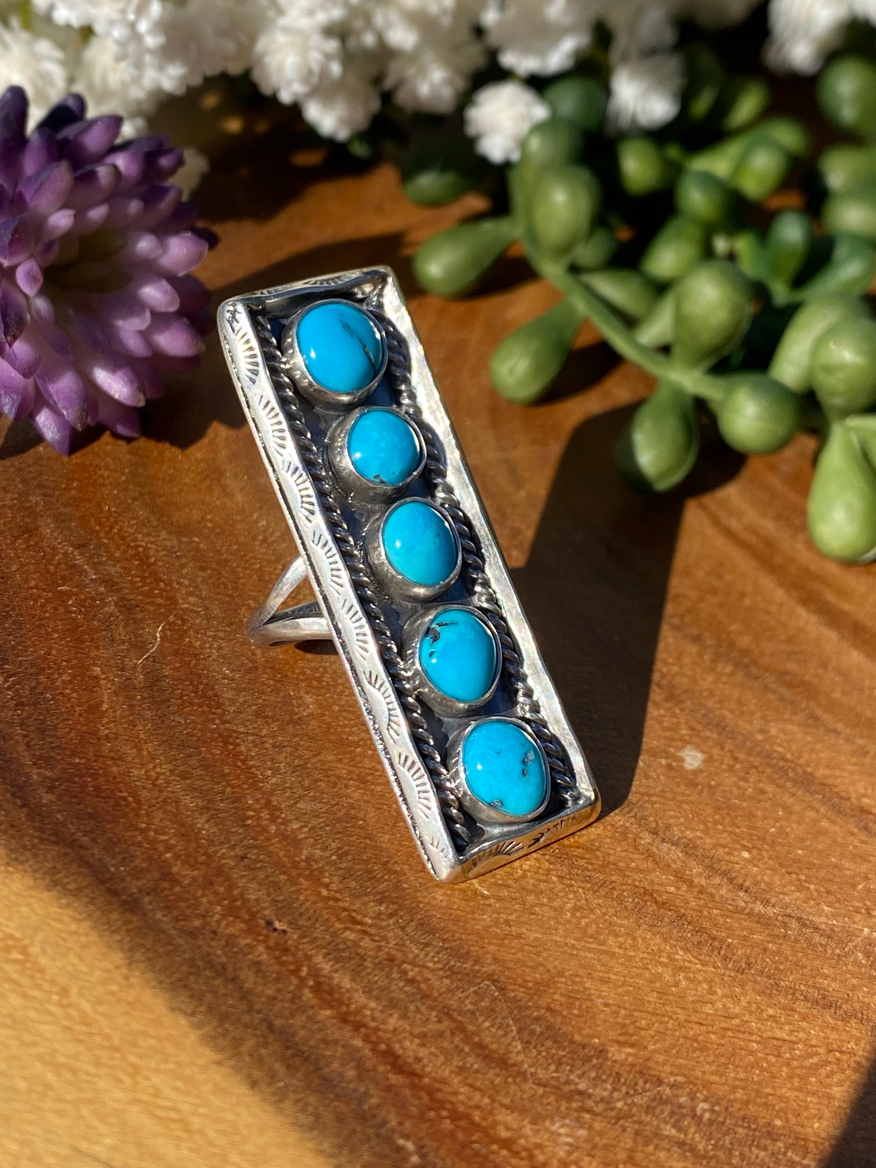 Navajo Kingman Turquoise & Sterling Silver Adjustable Ring