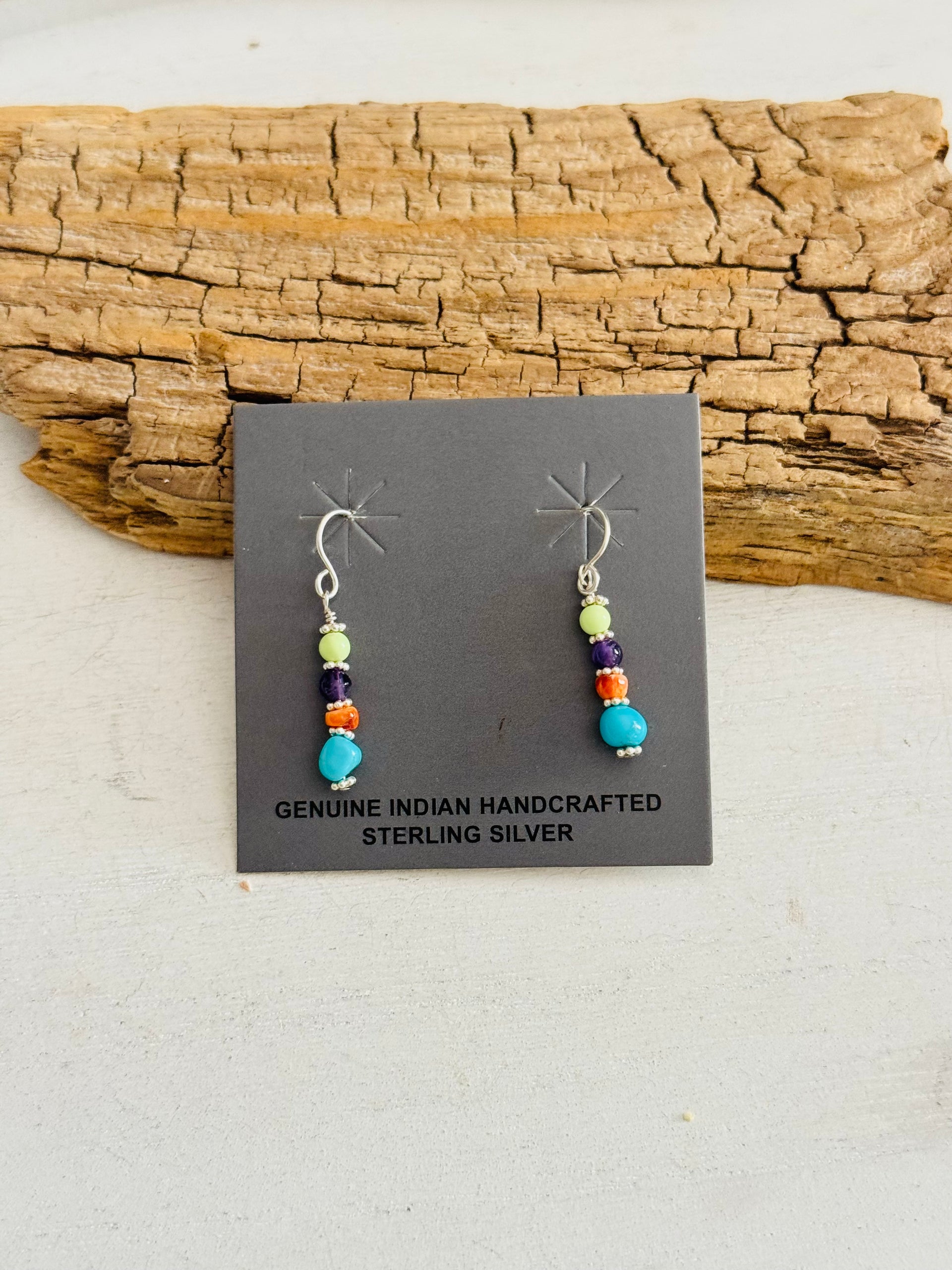Corraine Smith Multi Stone & Sterling Silver Beaded Dangle Earrings