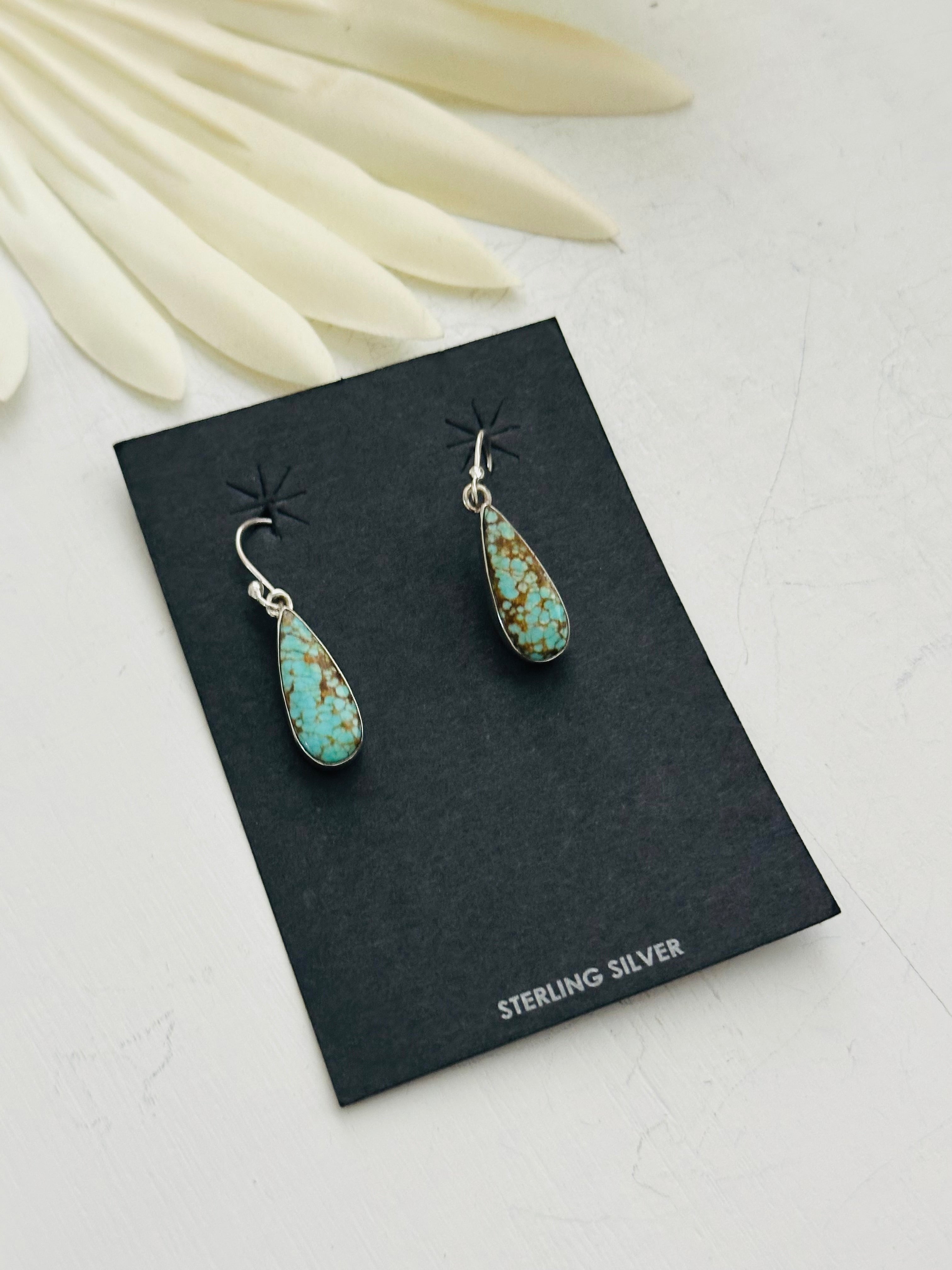 Southwest Handmade #8 Turquoise & Sterling Silver Dangle Earrings