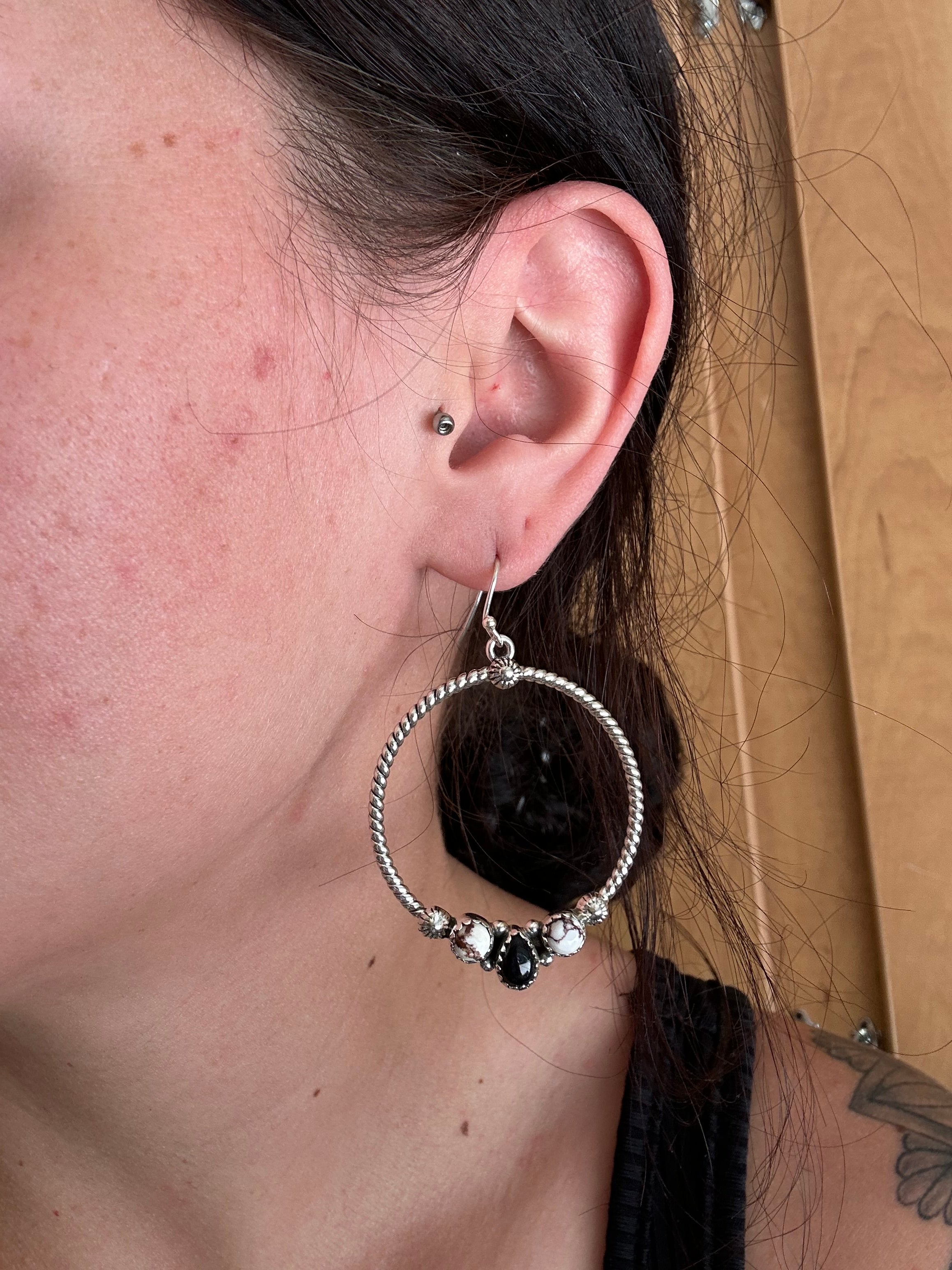 Southwest Handmade Multi Stone & Sterling Silver Dangle Earrings