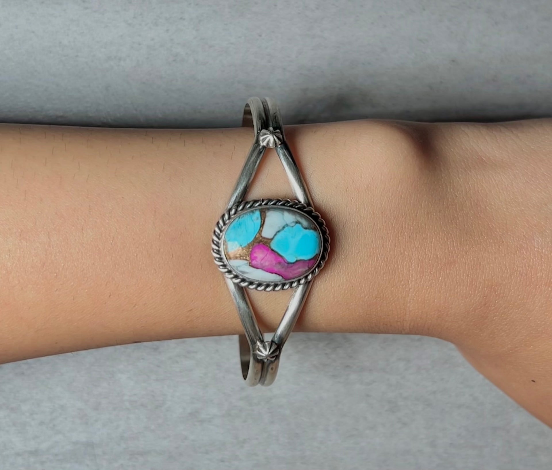Donovan Skeets Cotton Candy Dahlia & Sterling Silver Cuff Bracelet