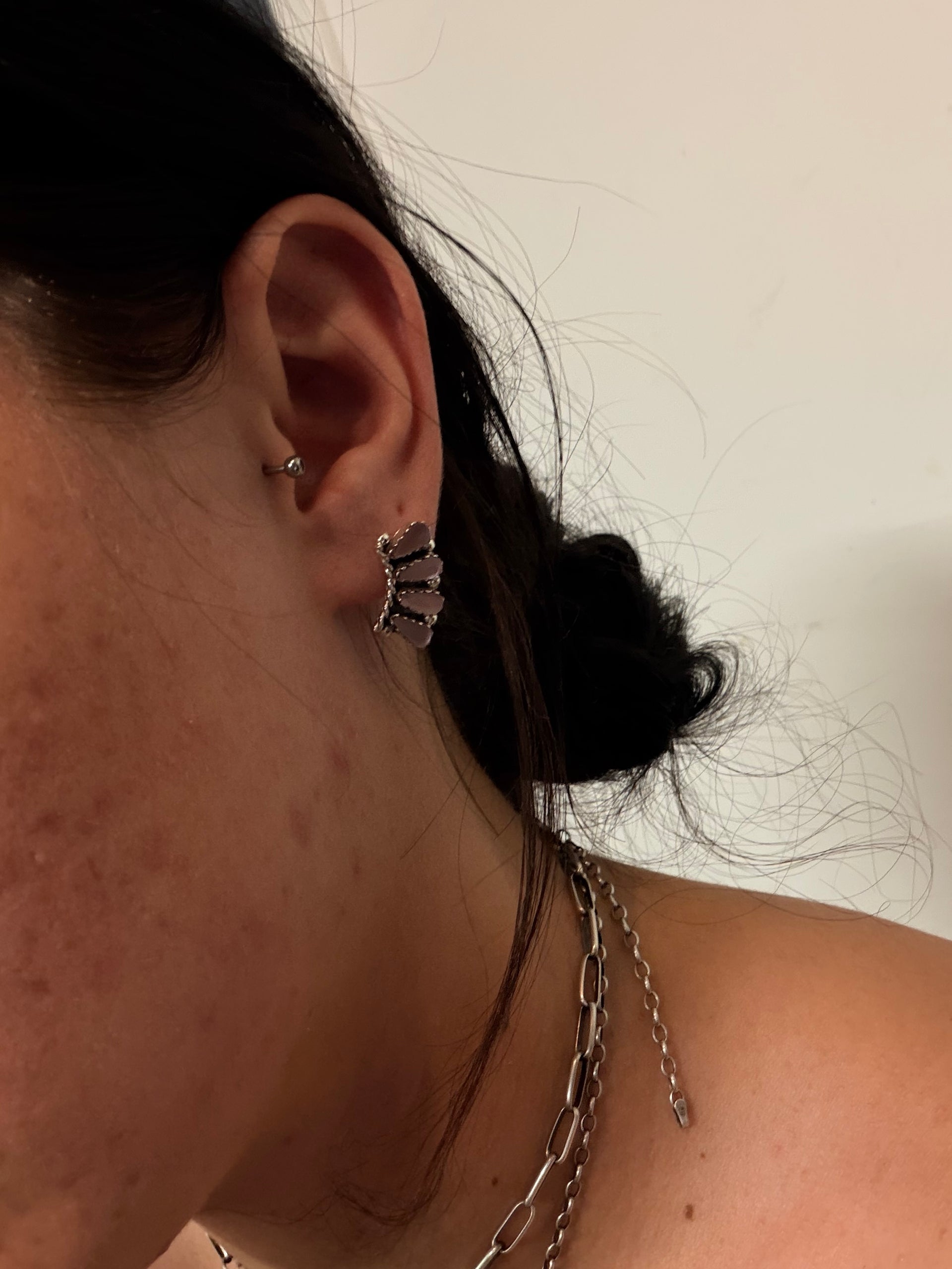 Zuni Handmade Mother of Pearl & Sterling Silver Post Earrings