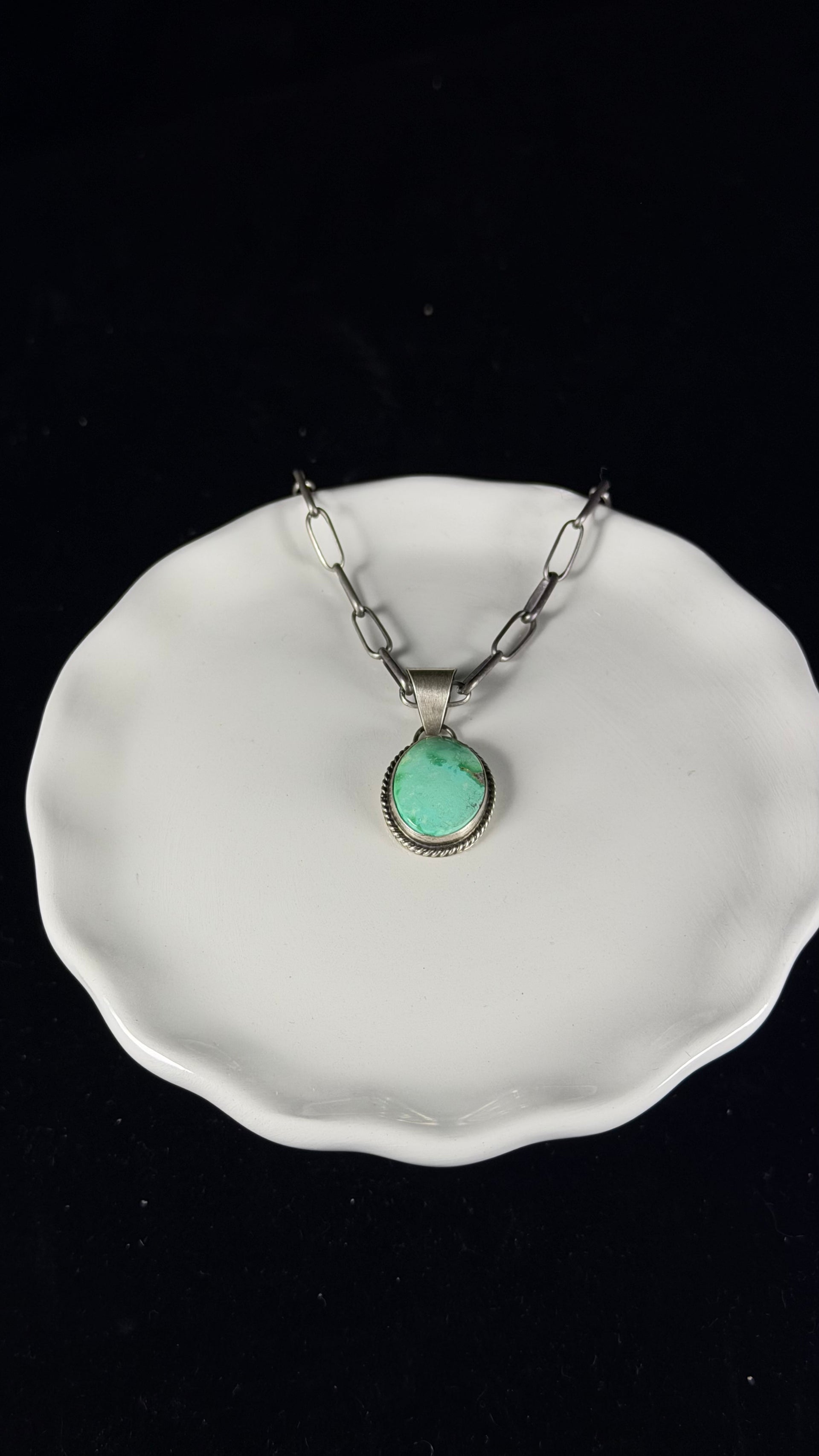 Navajo Made Emerald Valley Turquoise & Sterling Silver Pendant