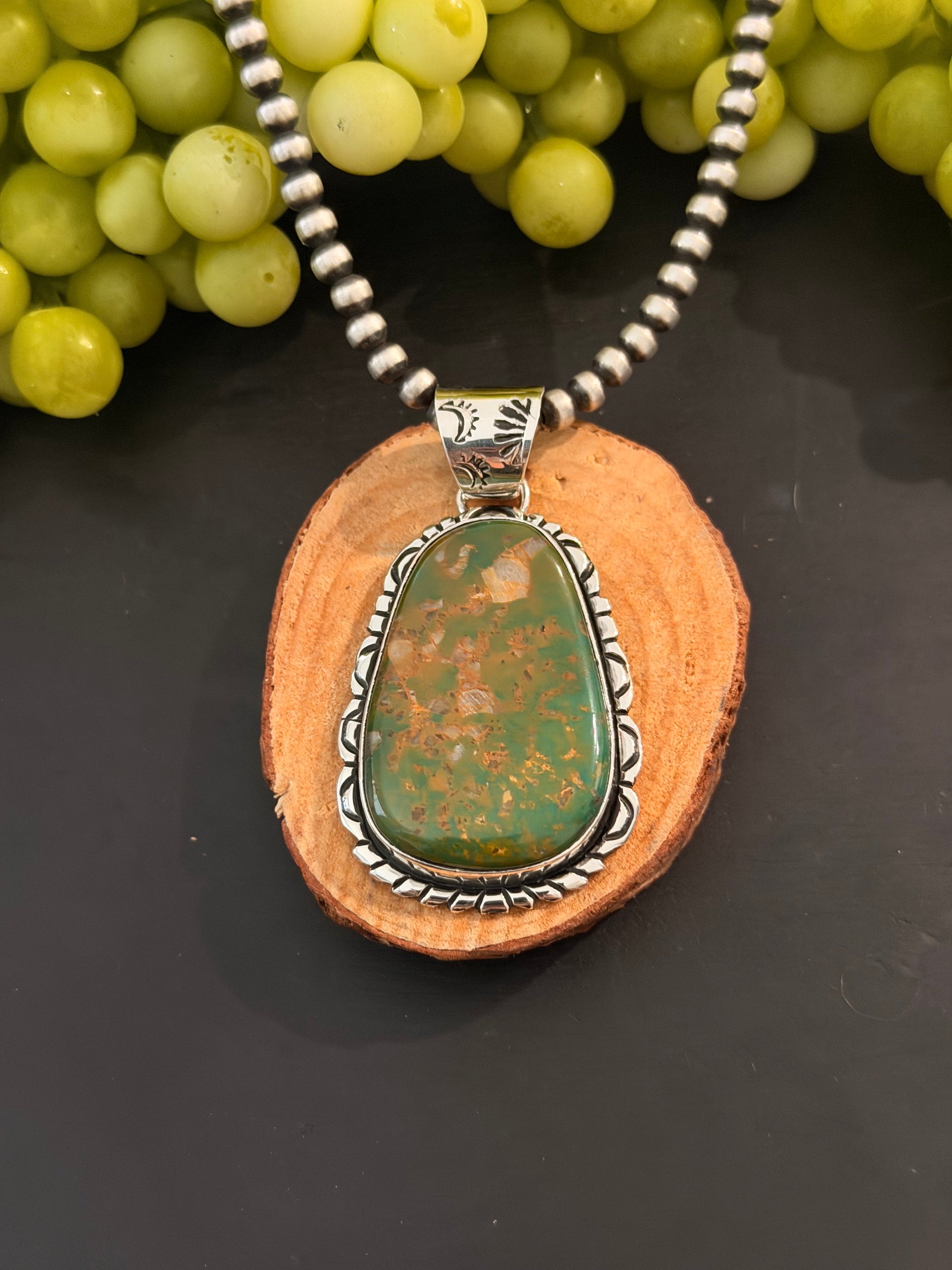 Navajo Made Fox Turquoise & Sterling Silver Pendant