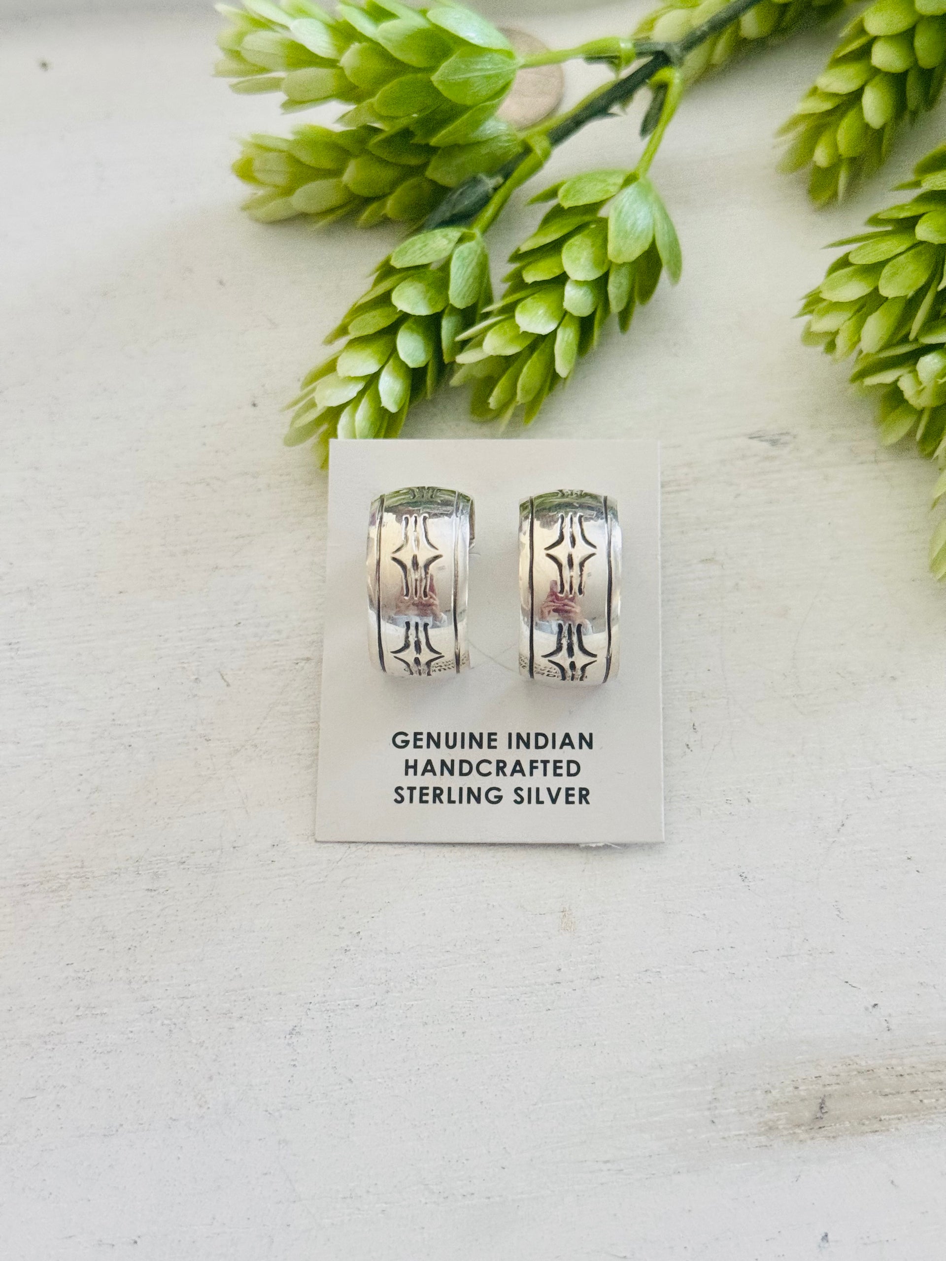 Navajo Made Sterling Silver Post Hoop Earrings