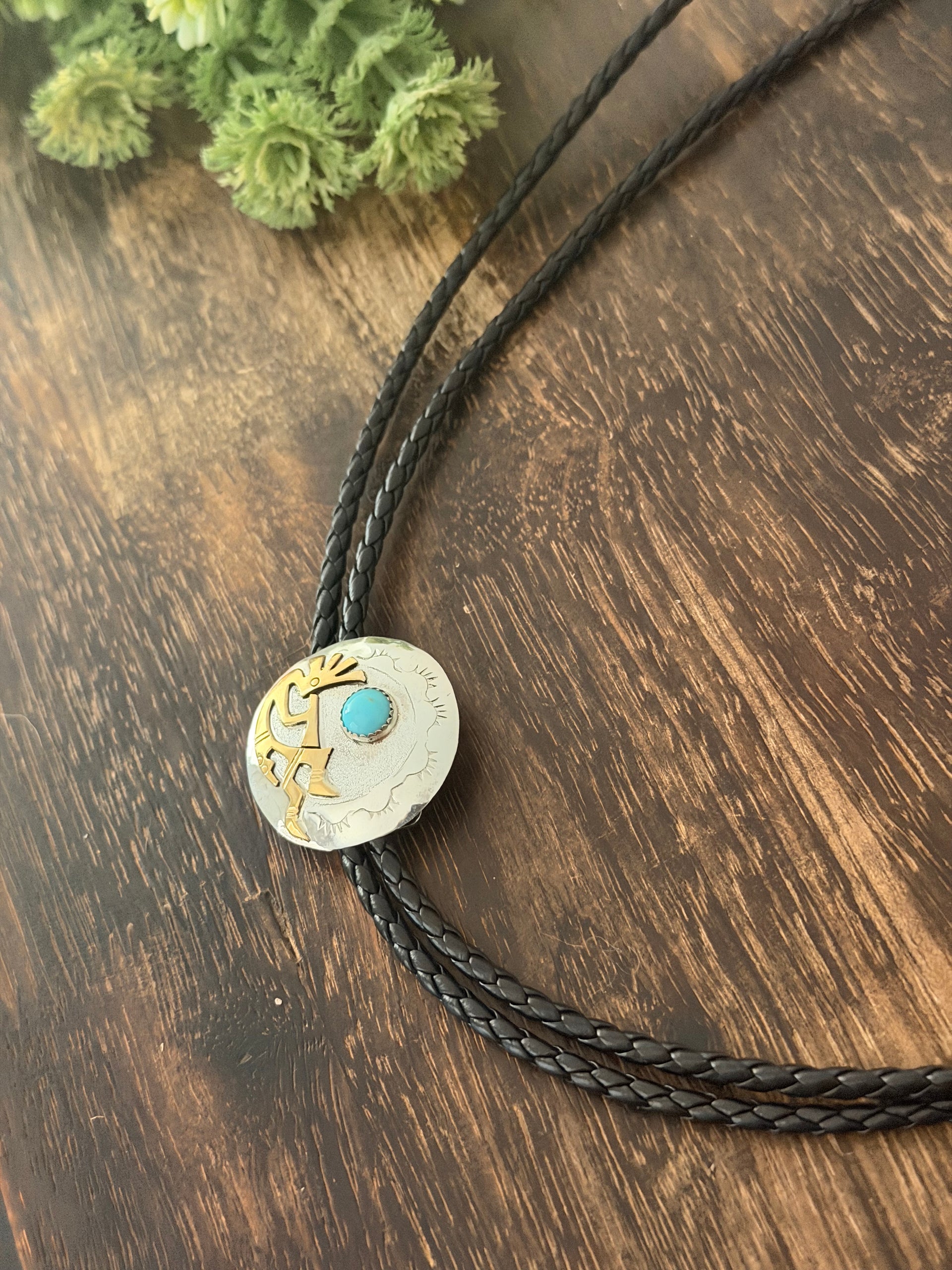 Navajo Made Kingman Turquoise & Sterling Silver Bolo Tie