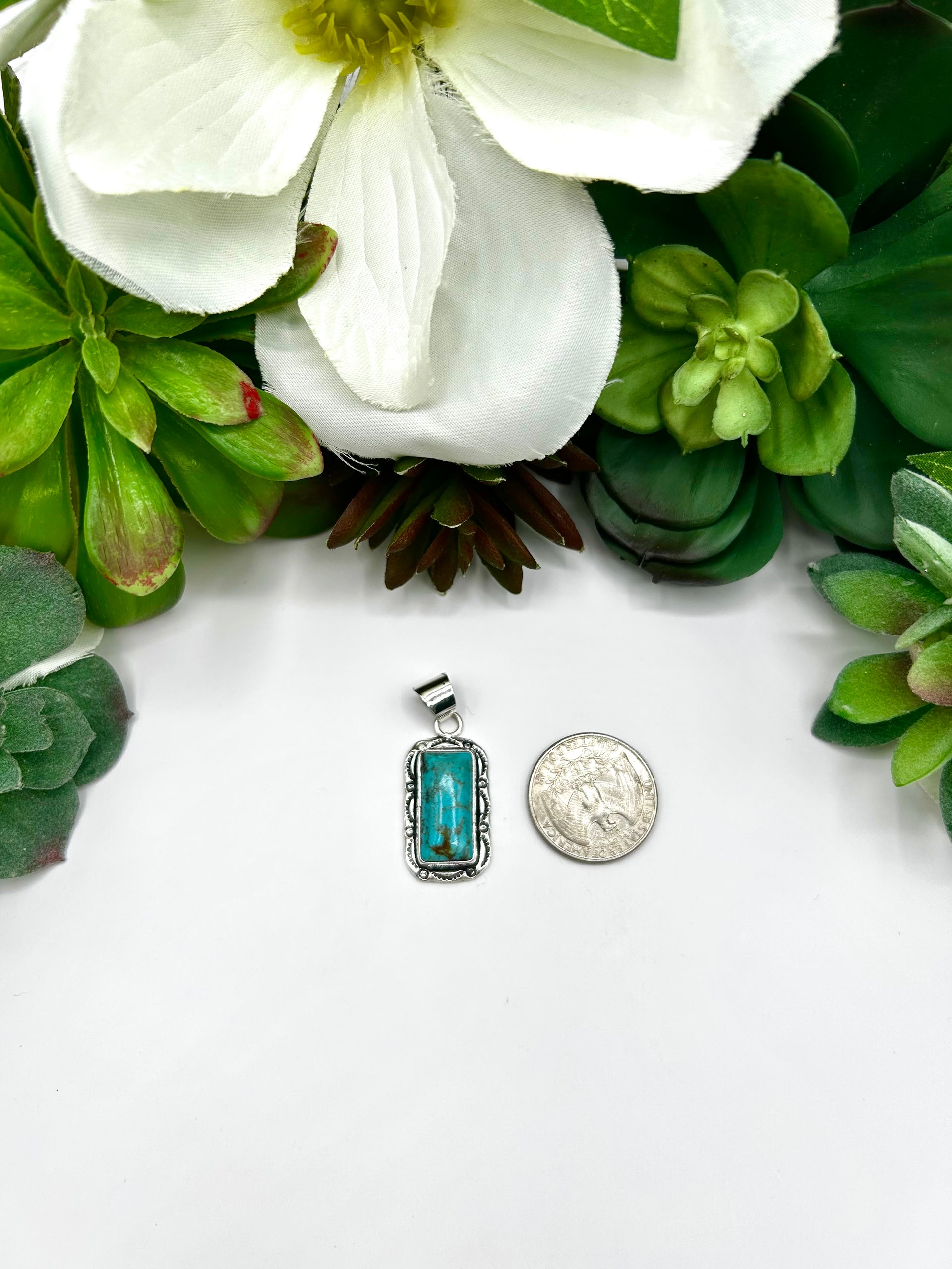 Navajo Made Kingman Turquoise & Sterling Silver Pendant