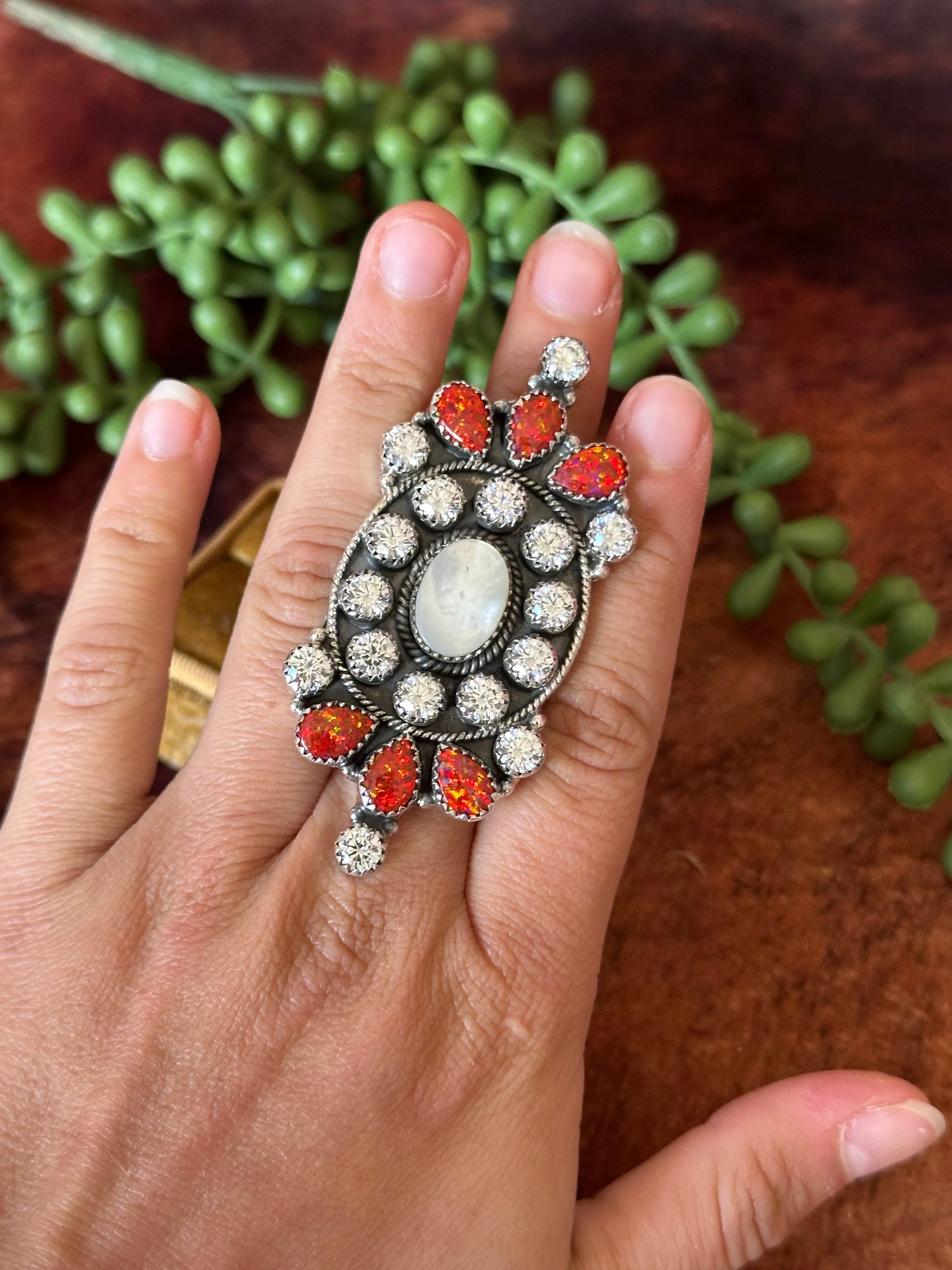 Southwest Handmade Multi Stone & Sterling Silver Adjustable Cluster Ring