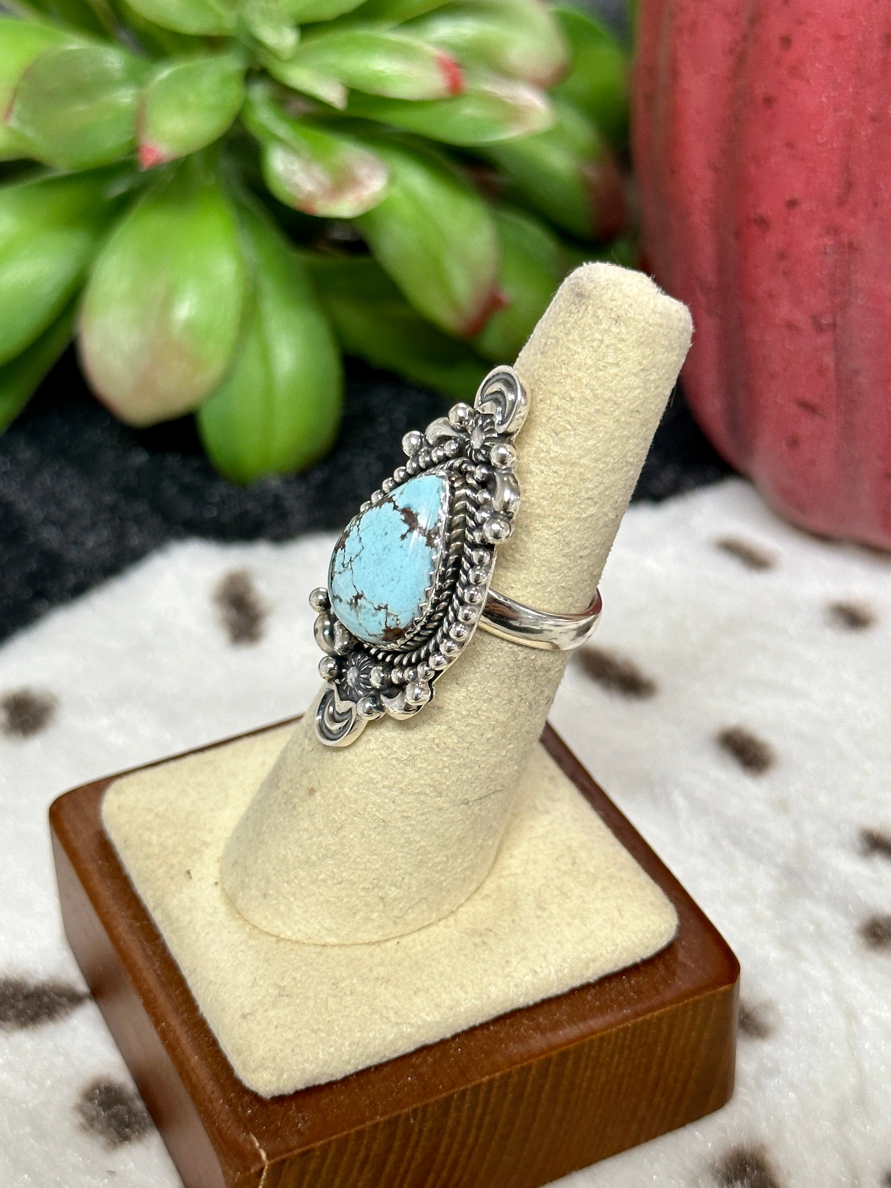 Southwest Handmade Golden Hill’s Turquoise & Sterling Silver Ring Size 5.75