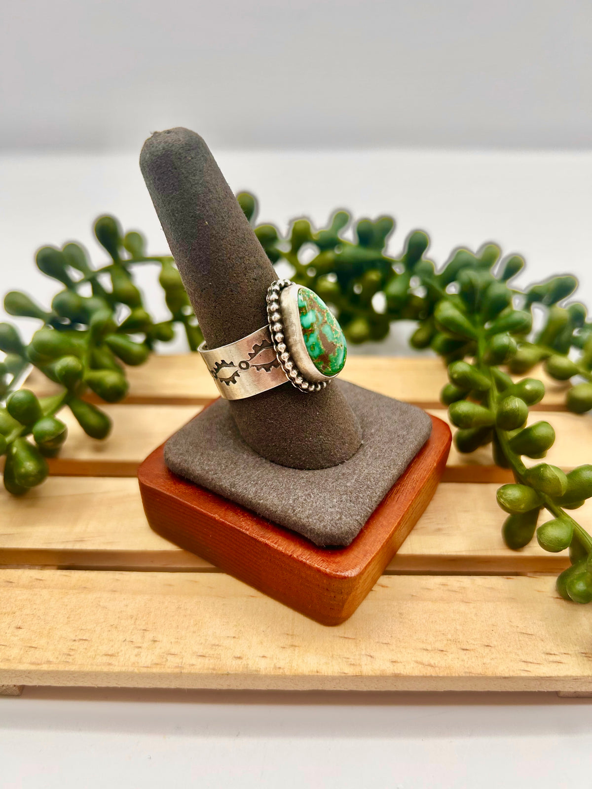 Navajo Made Sonoran Gold Turquoise & Sterling Silver Ring Size 9.75