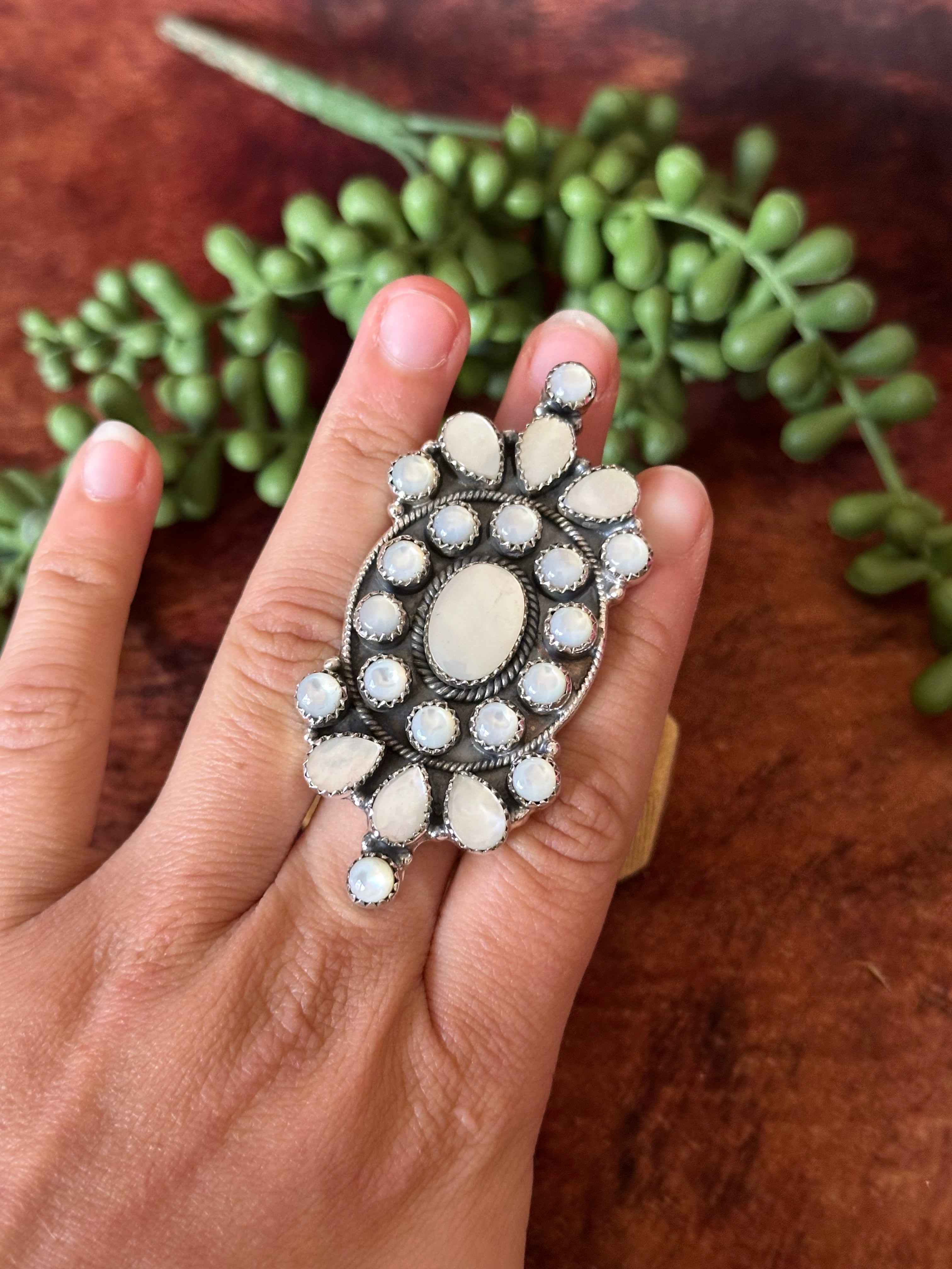 Southwest Handmade Mother of Pearl & Sterling Silver Adjustable Cluster Ring