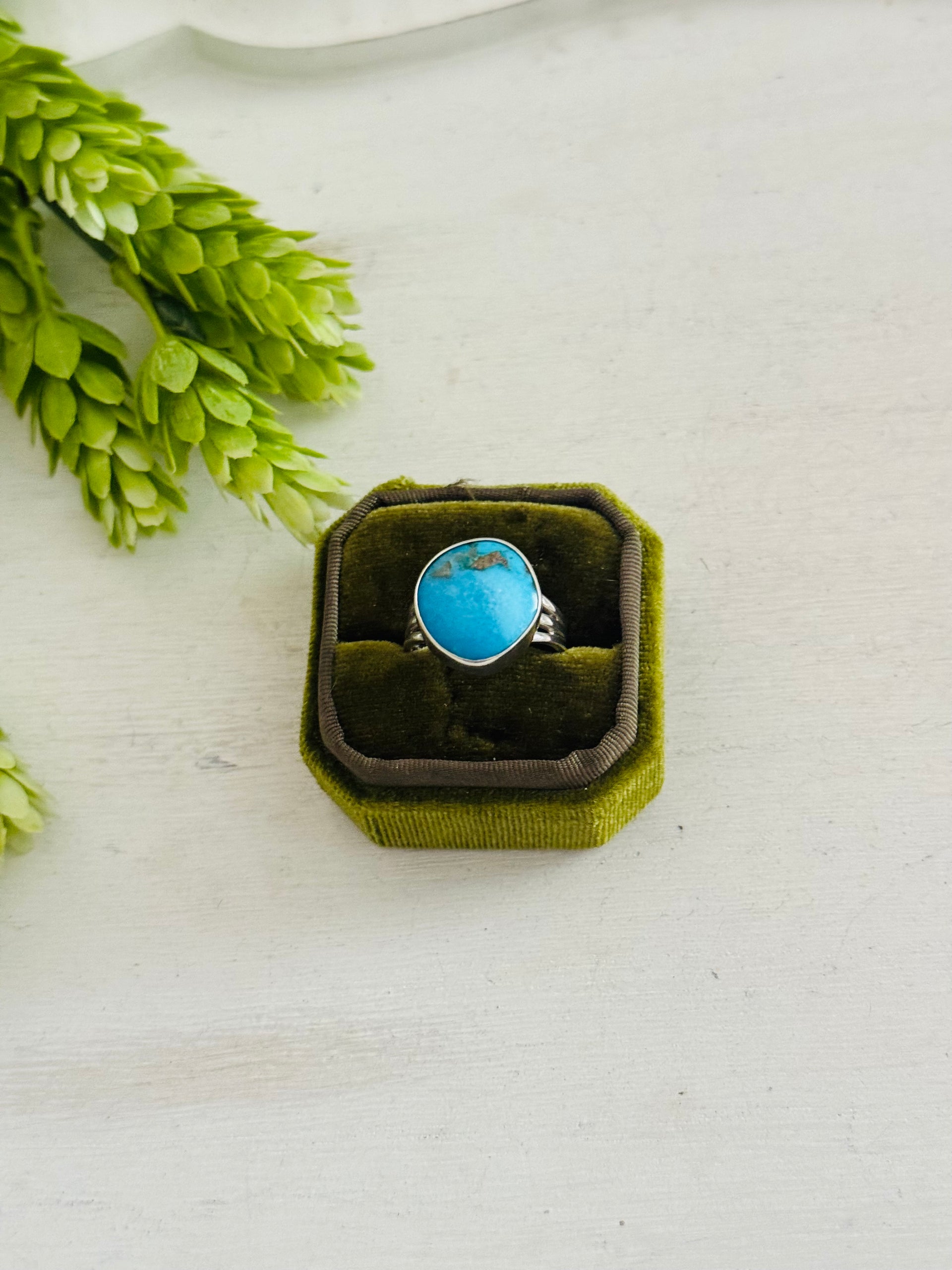 Southwest Made Kingman Turquoise & Sterling Sliver Ring Size 9.5