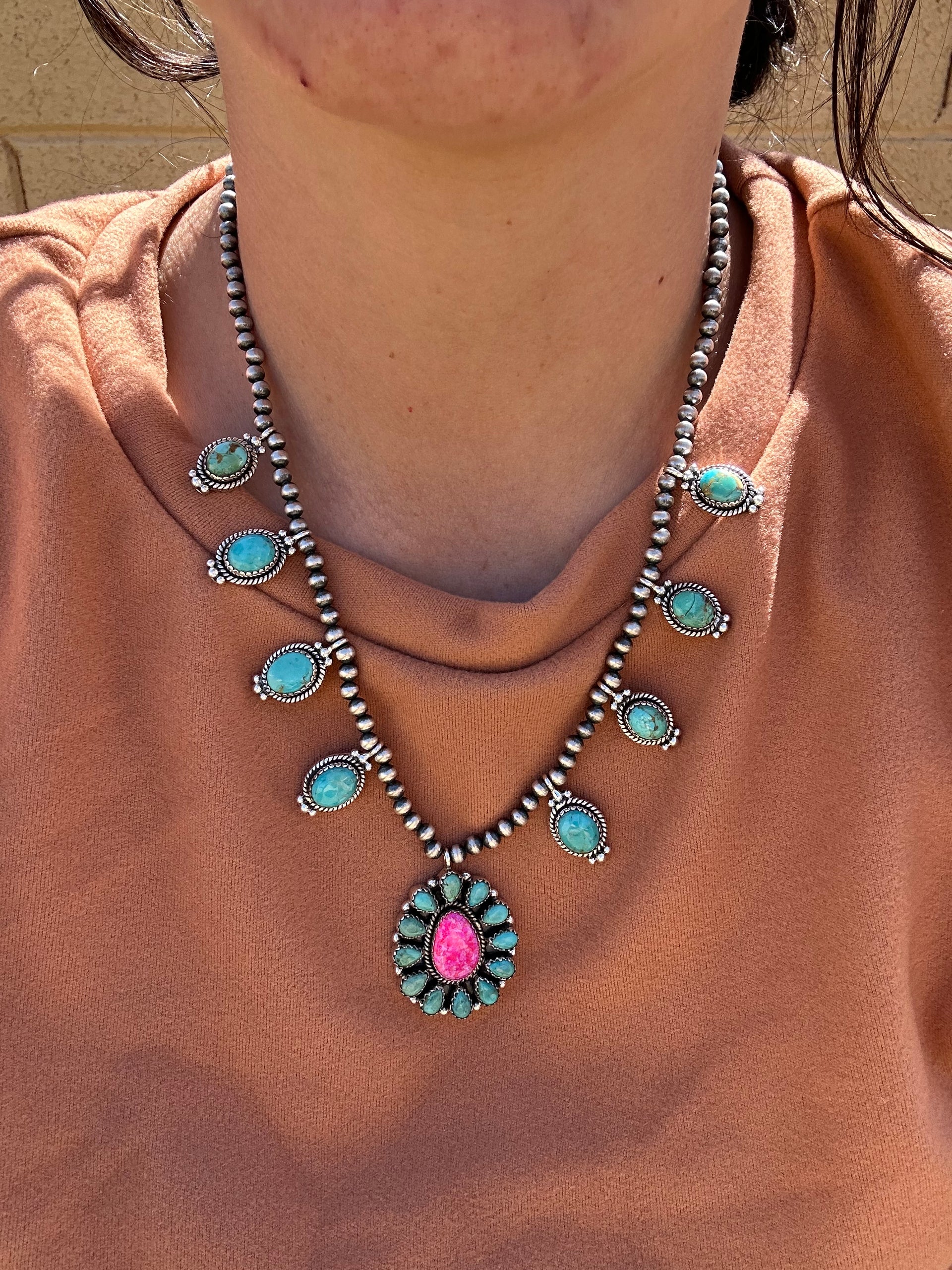 Southwest Handmade Multi Stone & Sterling Silver Cluster Necklace
