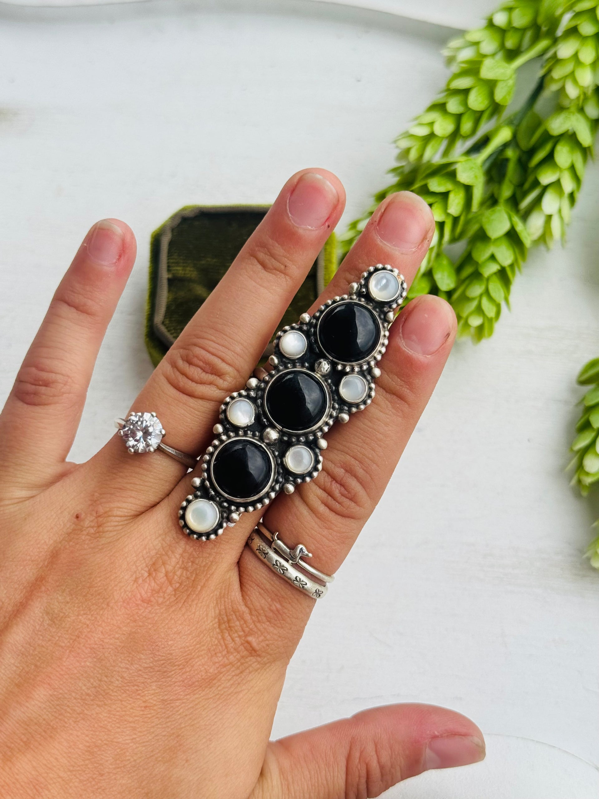 Sheila Becenti Multi Stone & Sterling Silver Cluster Adjustable Ring