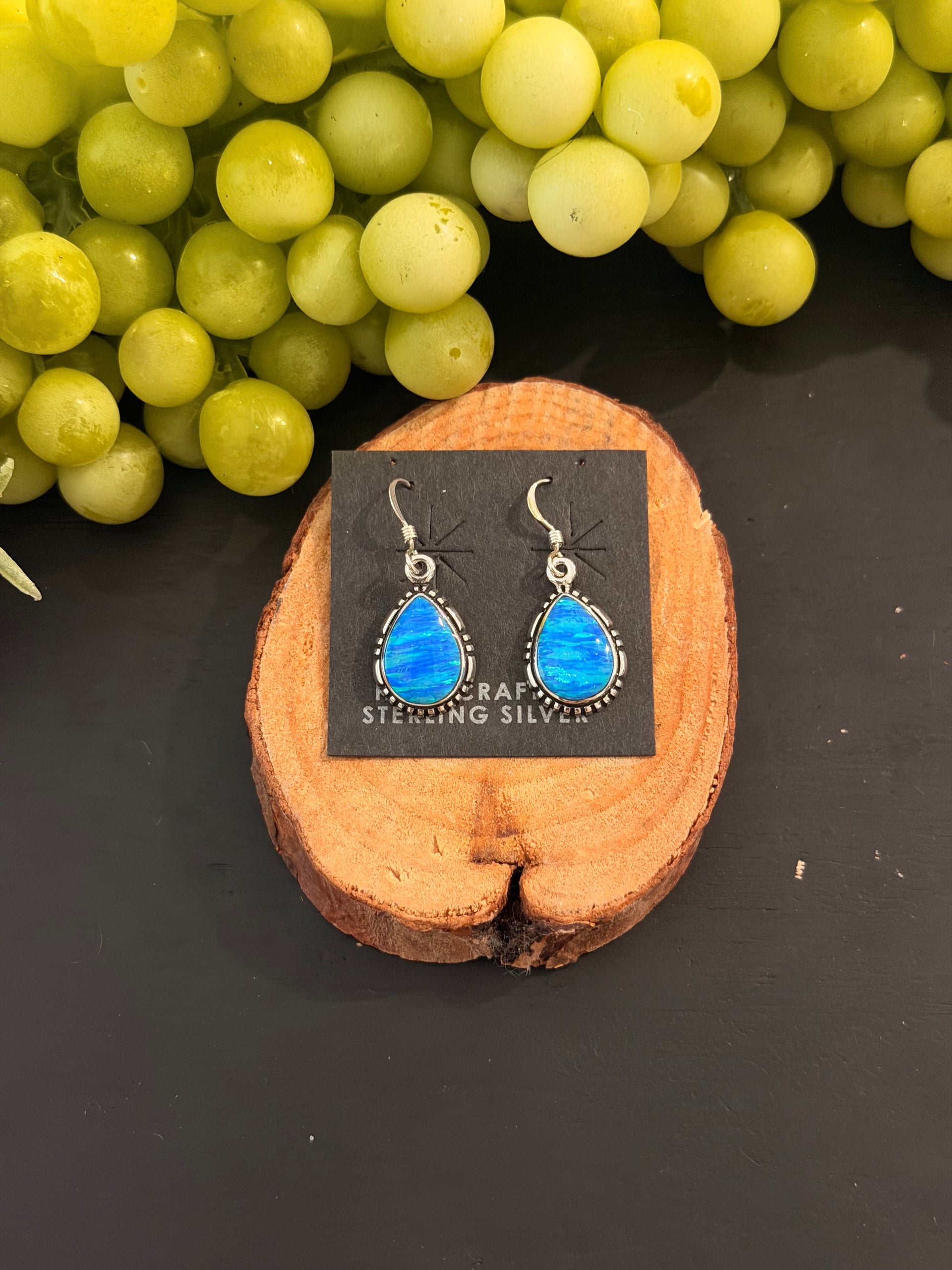 Navajo Made Opal (Man Made) & Sterling Silver Dangle Earrings