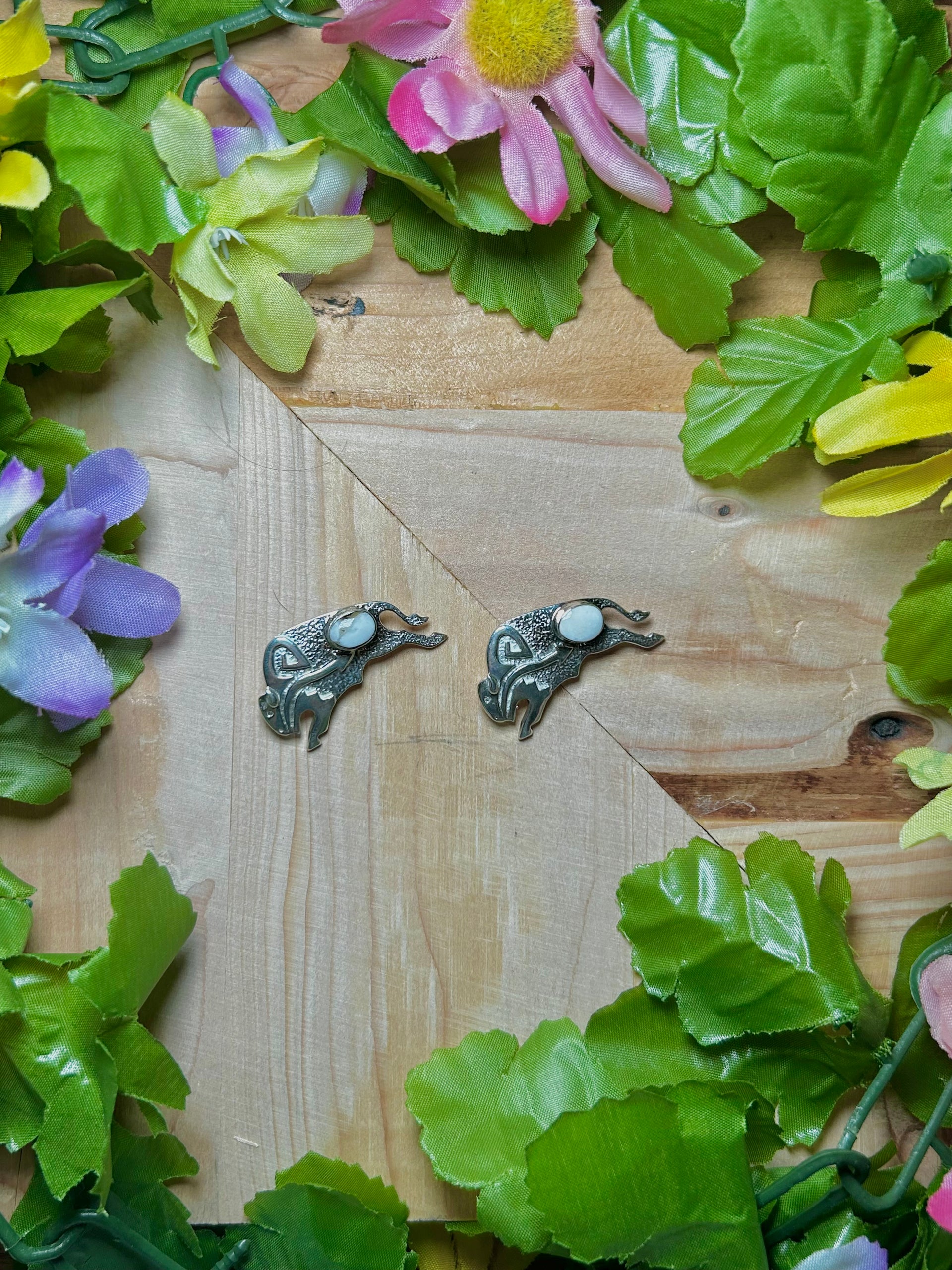 Navajo Made White Buffalo & Sterling Silver Pin