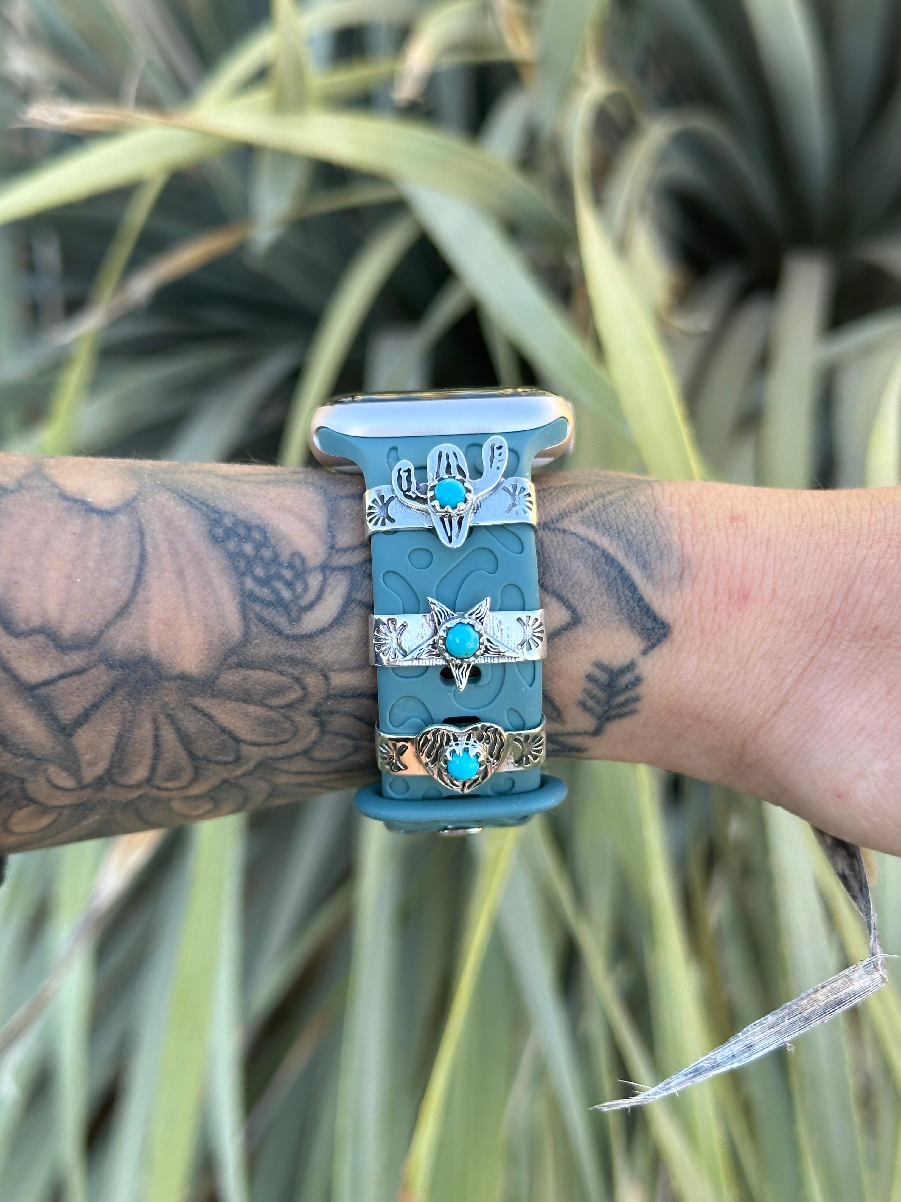 Kingman Turquoise & Sterling Silver Cactus Watch Charms