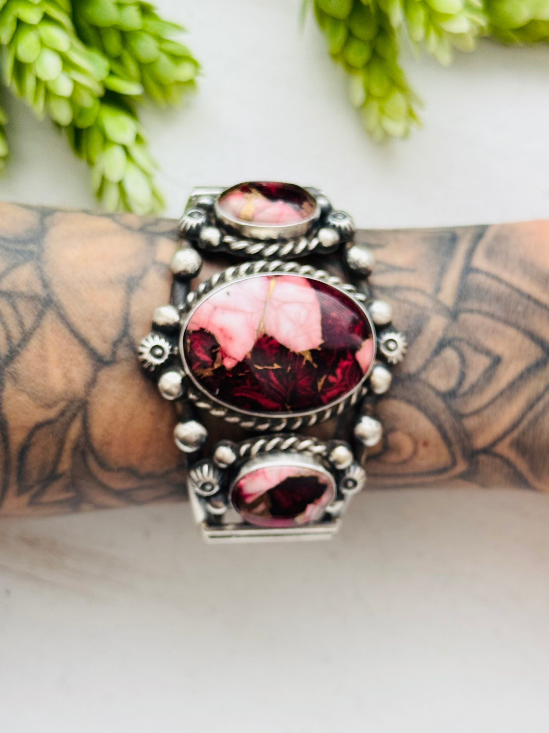 Augustine Largo Rose Dahlia & Sterling Silver Cuff Bracelet