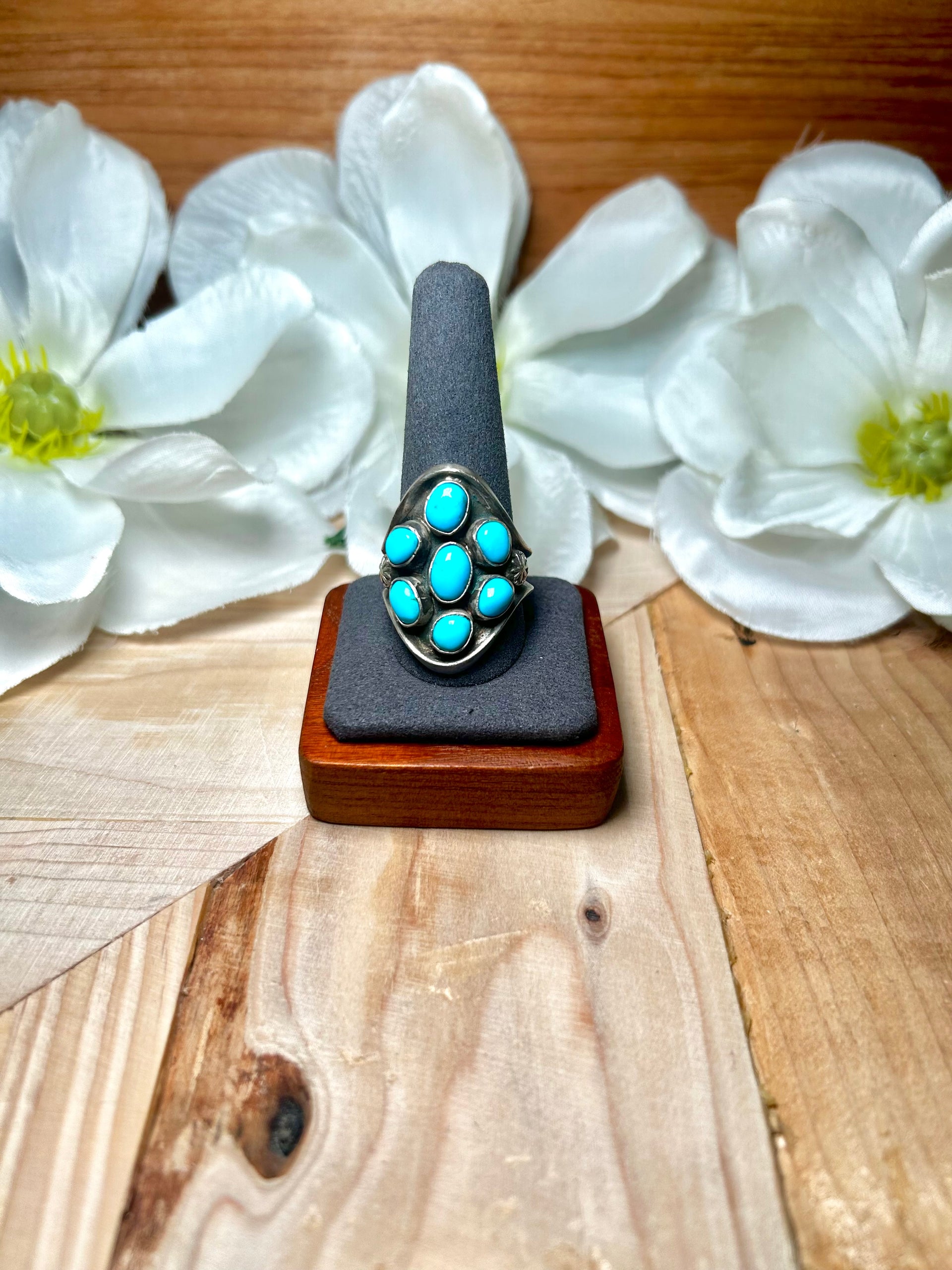 Emer Thompson Kingman Turquoise & Sterling Silver Ring Size 11.75