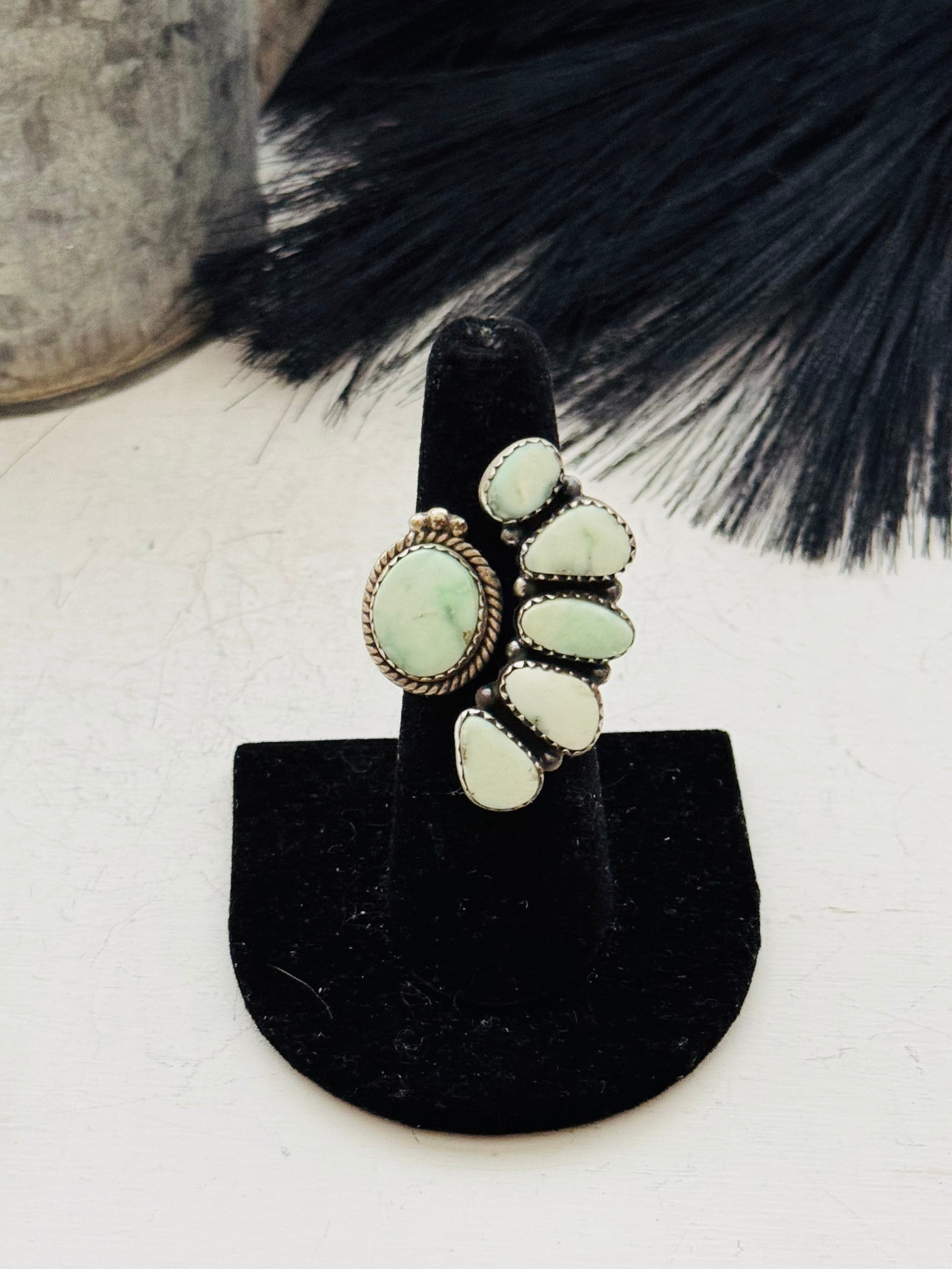 Southwest Handmade Paloma Variscite & Sterling Silver Adjustable Cluster Ring