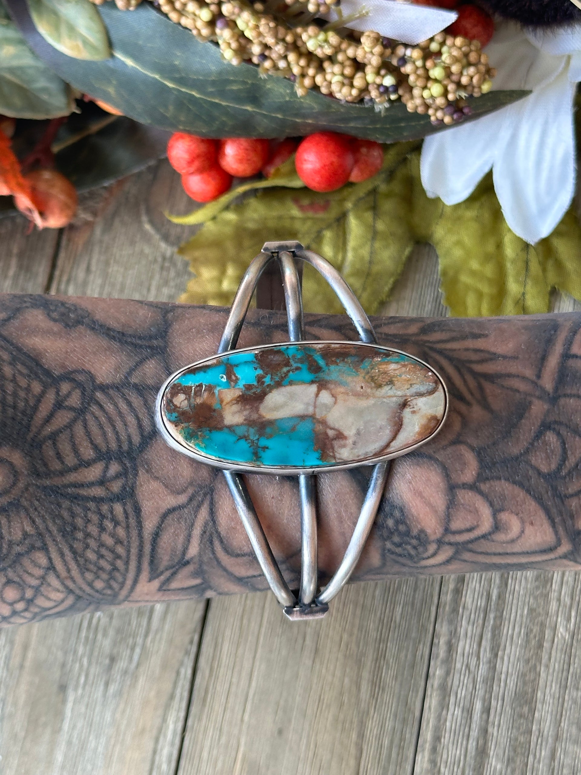 Dave Skeets Ribbon Royston Turquoise & Sterling Silver Cuff Bracelet