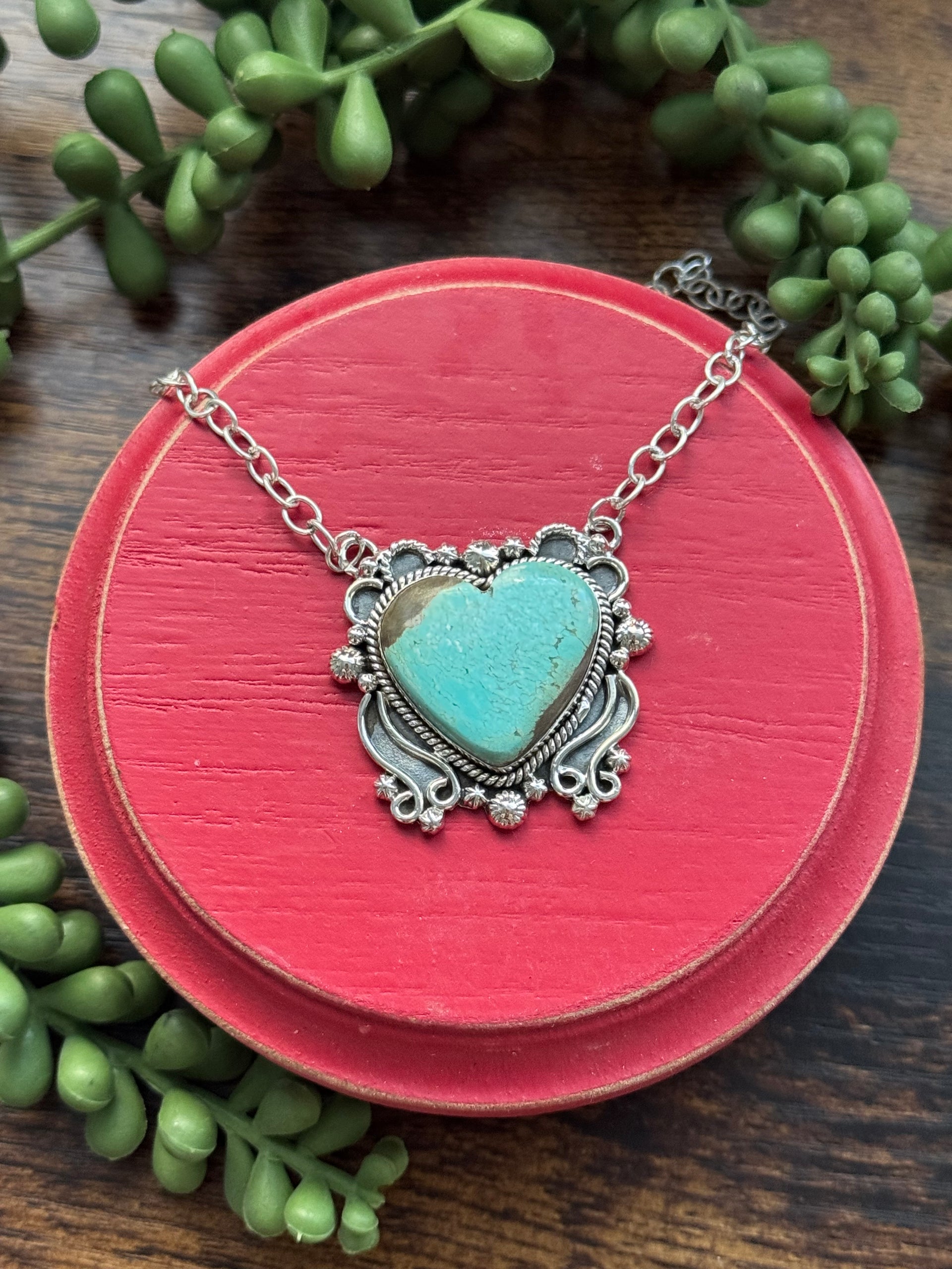 Southwest Made #8 Turquoise & Sterling Silver Heart Necklace