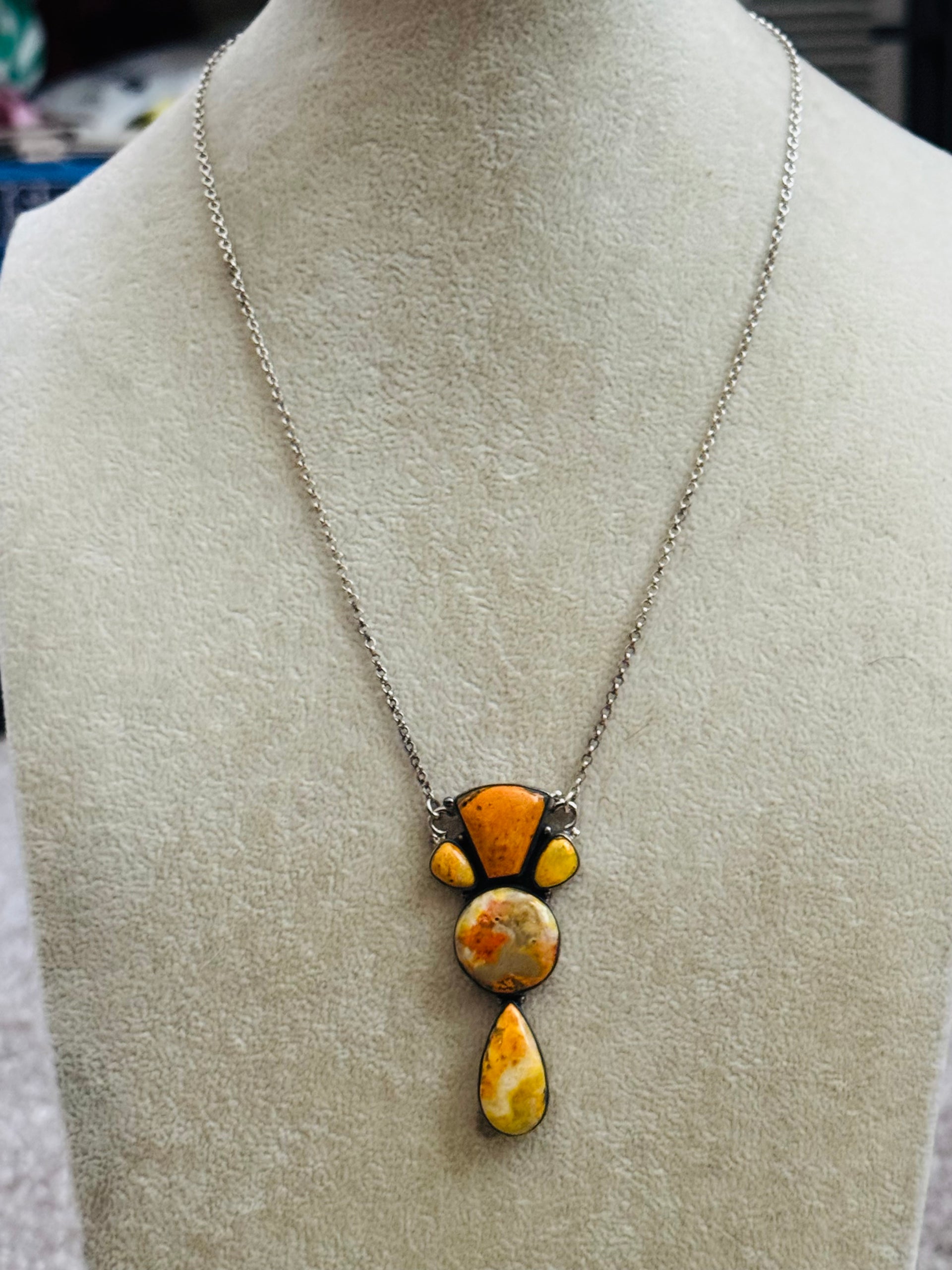 Southwest Made Bb Agate & Sterling Silver Cluster Necklace
