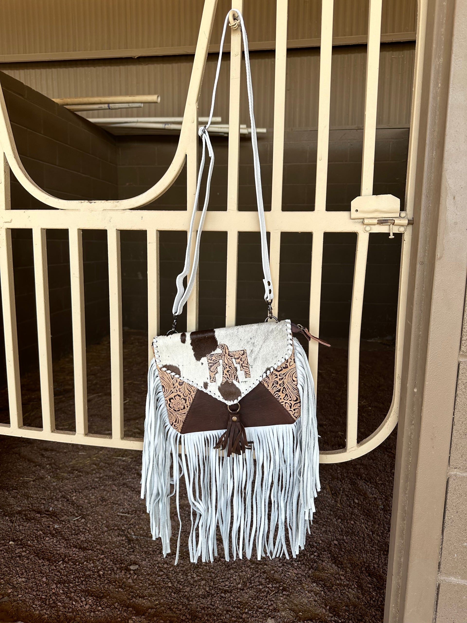 Genuine Tooled Leather & Cowhide Fringe Purse
