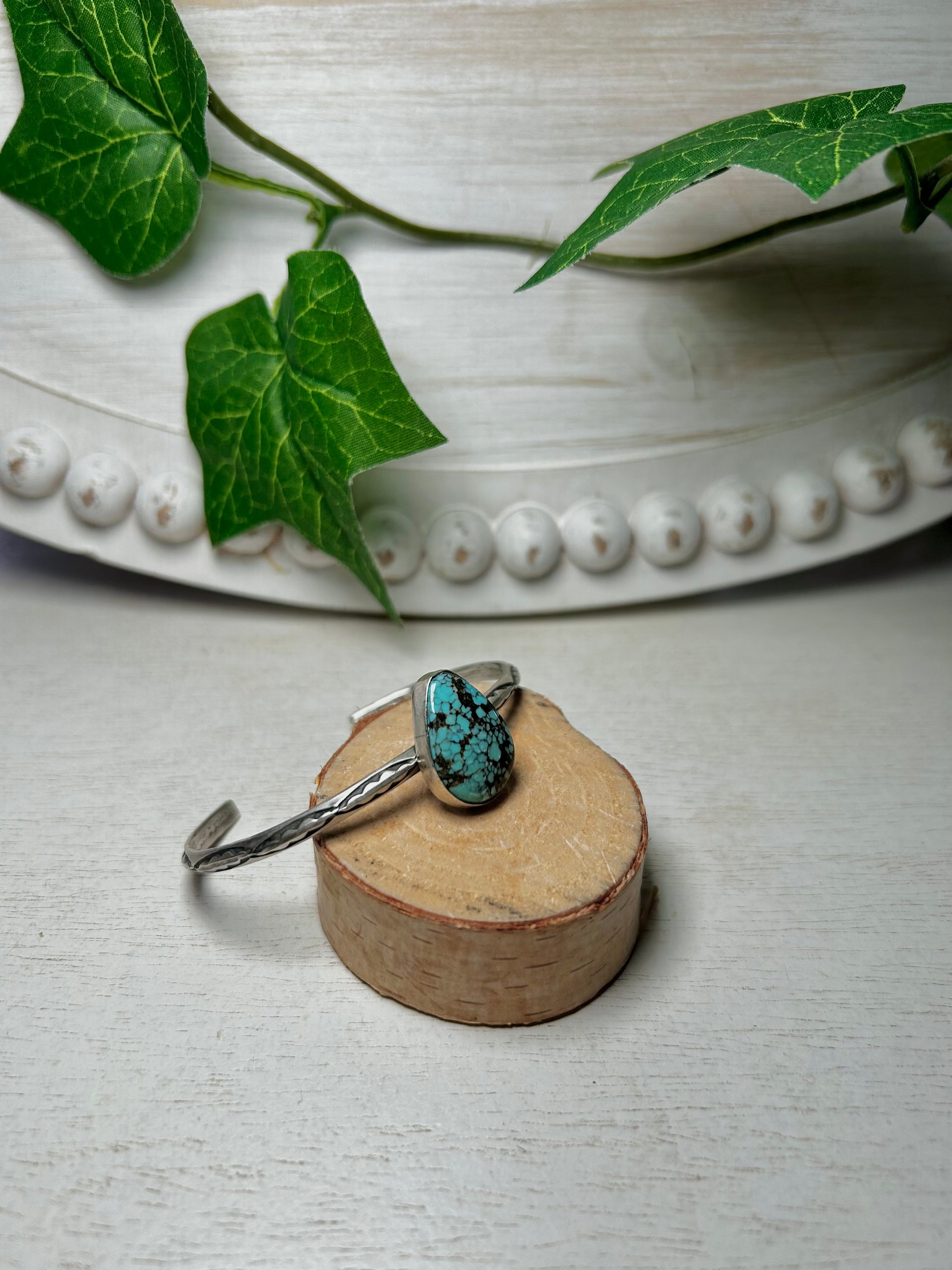 Navajo Made Egyptian Turquoise & Sterling Silver Cuff Bracelet