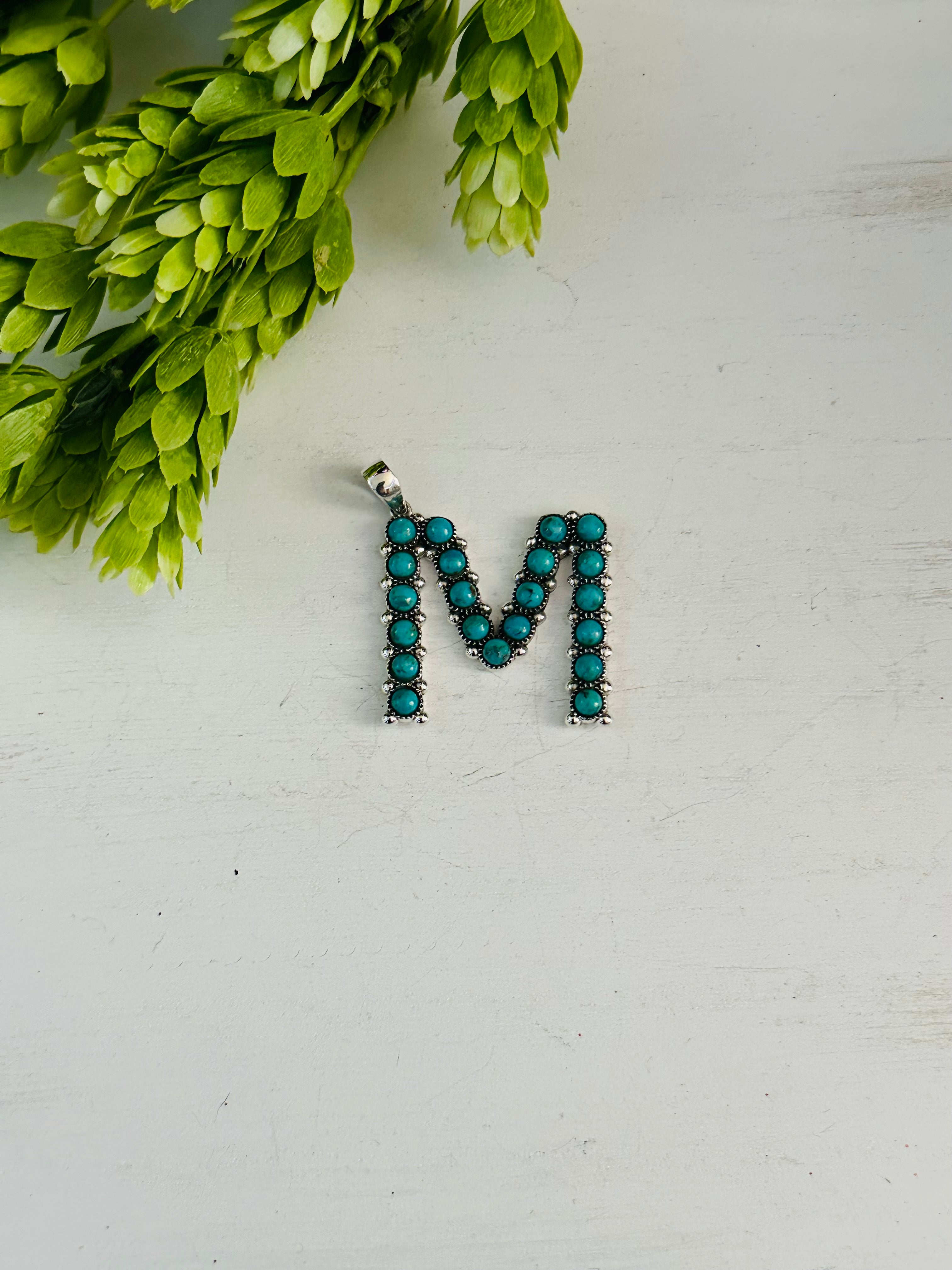 Southwest Handmade Kingman Turquoise & Sterling Silver Letter Pendant