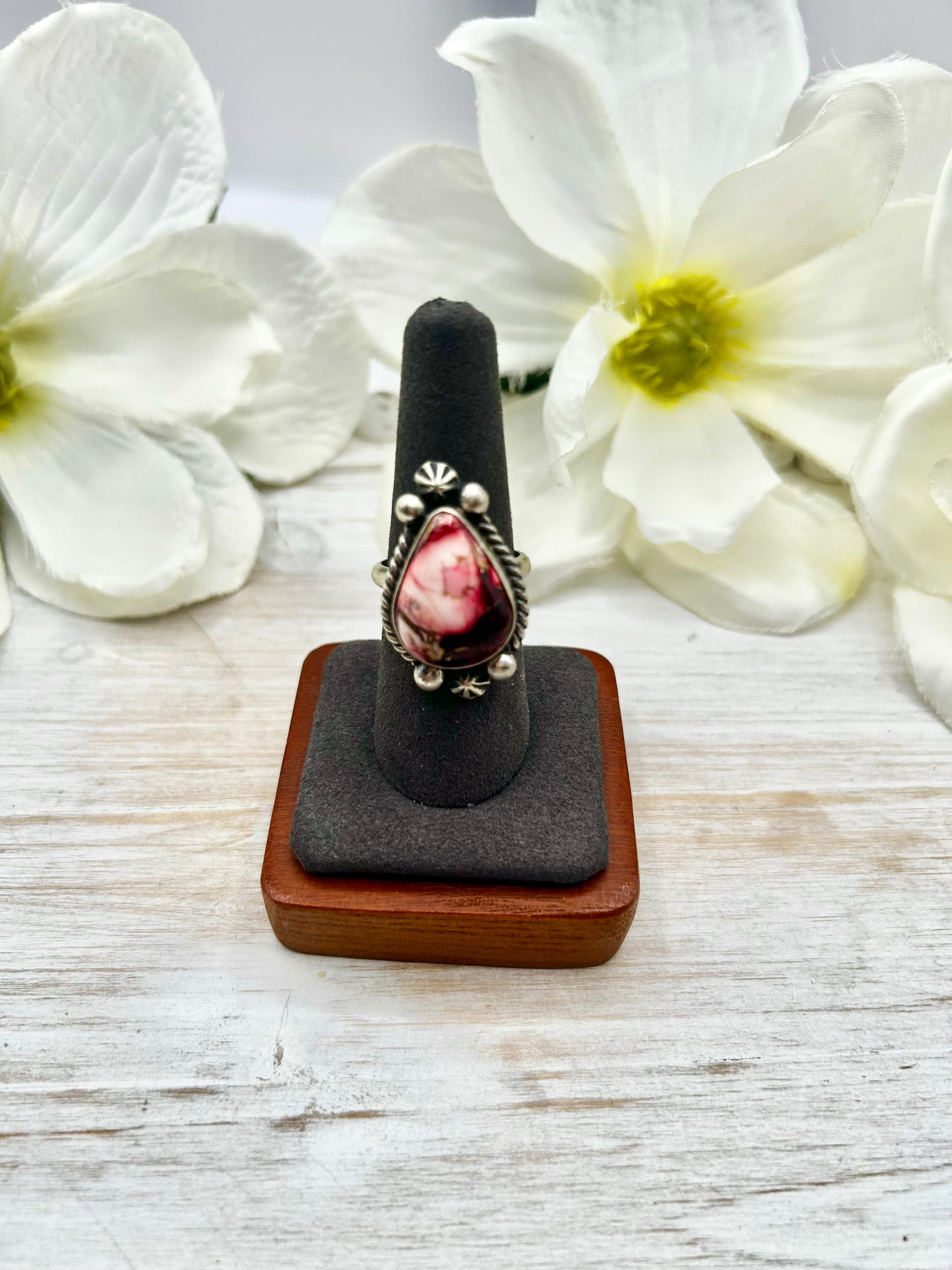 Johnny Dixon Rose Dahlia & Sterling Silver Adjustable Ring