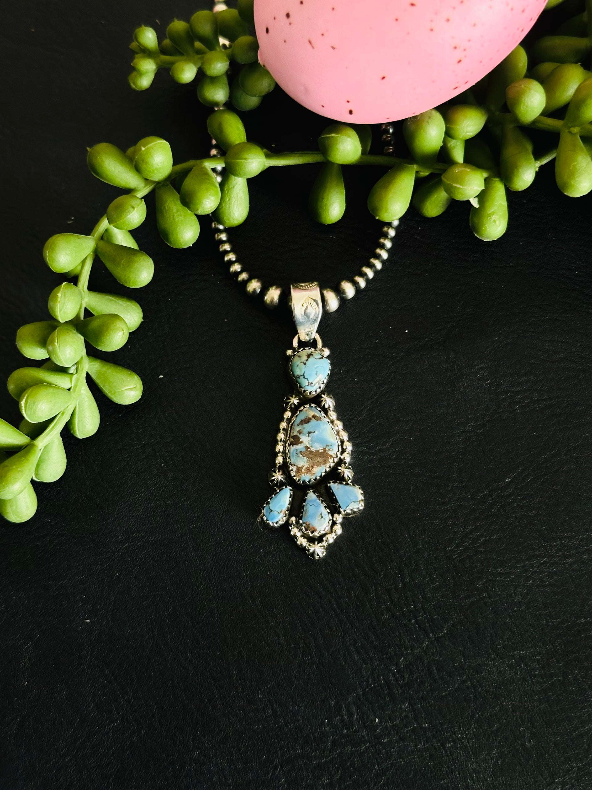 Southwest Handmade Golden Hills Turquoise & Sterling Silver Cluster Pendant