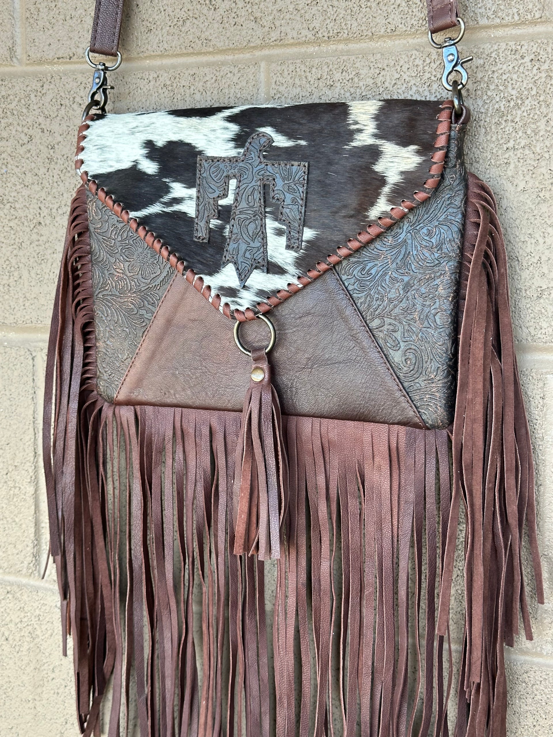 Genuine Tooled Leather & Cowhide Fringe Purse