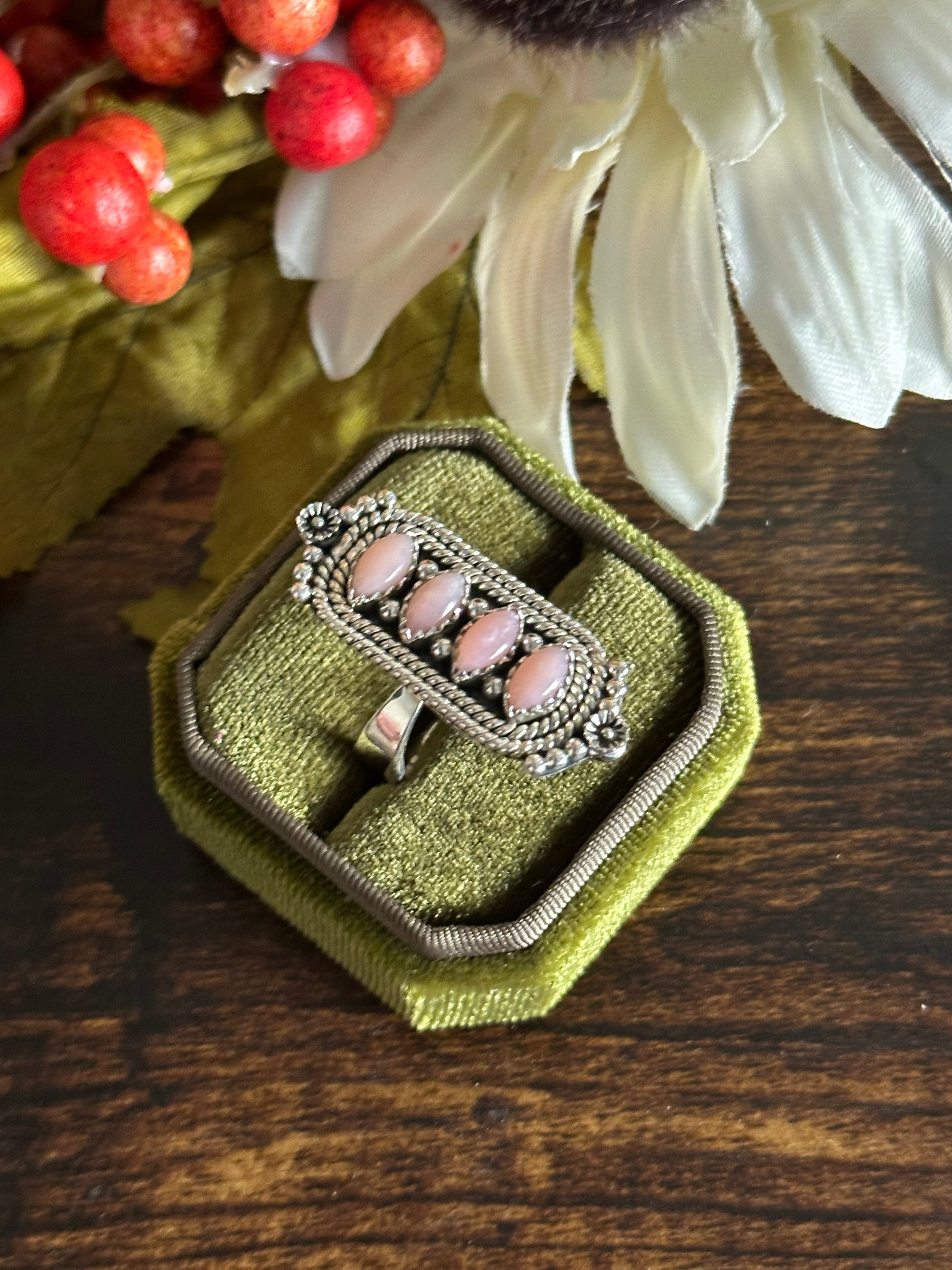 Southwest Handmade Pink Peruvian Opal & Sterling Silver Adjustable Ring