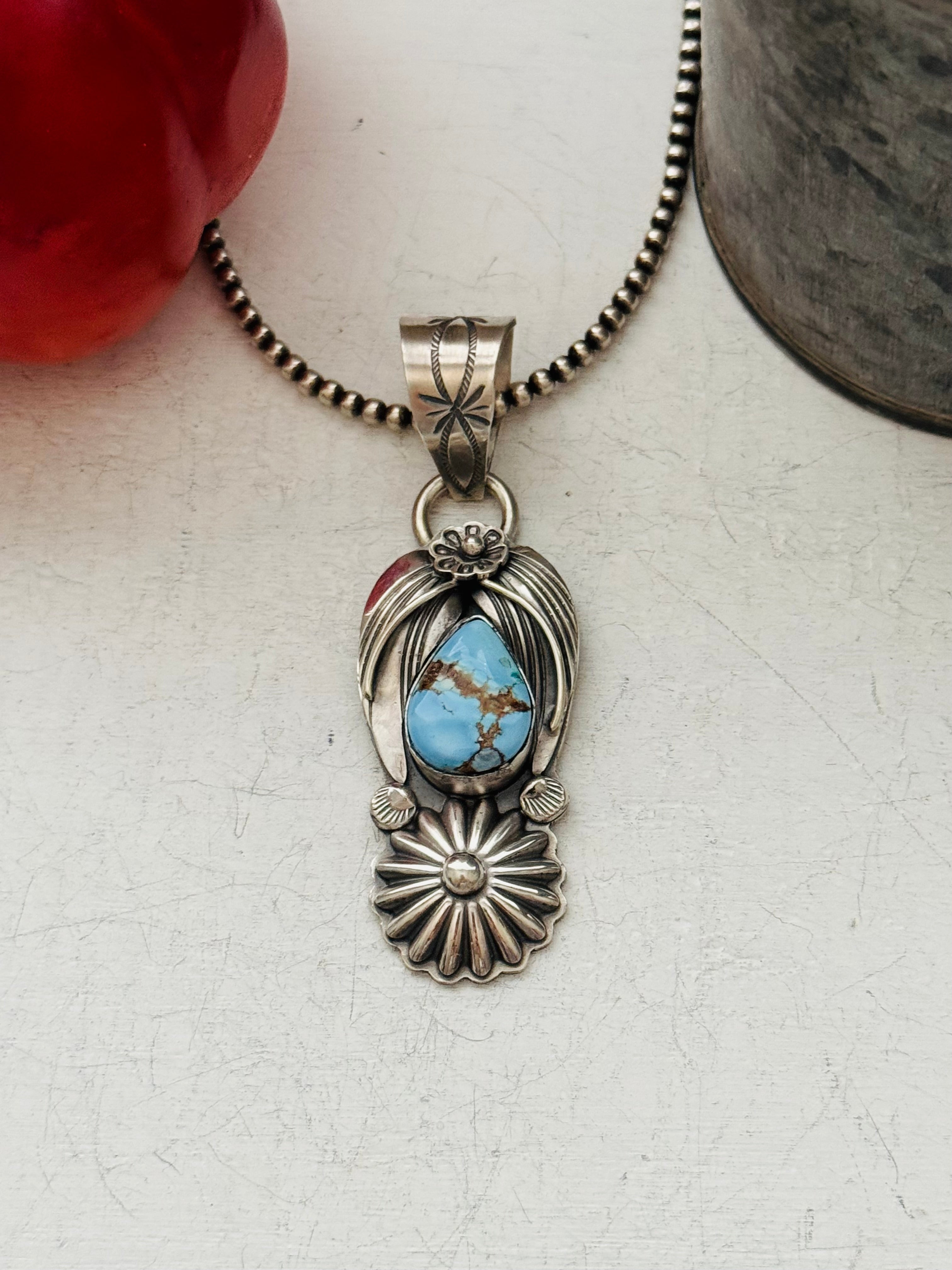 Navajo Made Golden Hills Turquoise & Sterling Silver Pendant