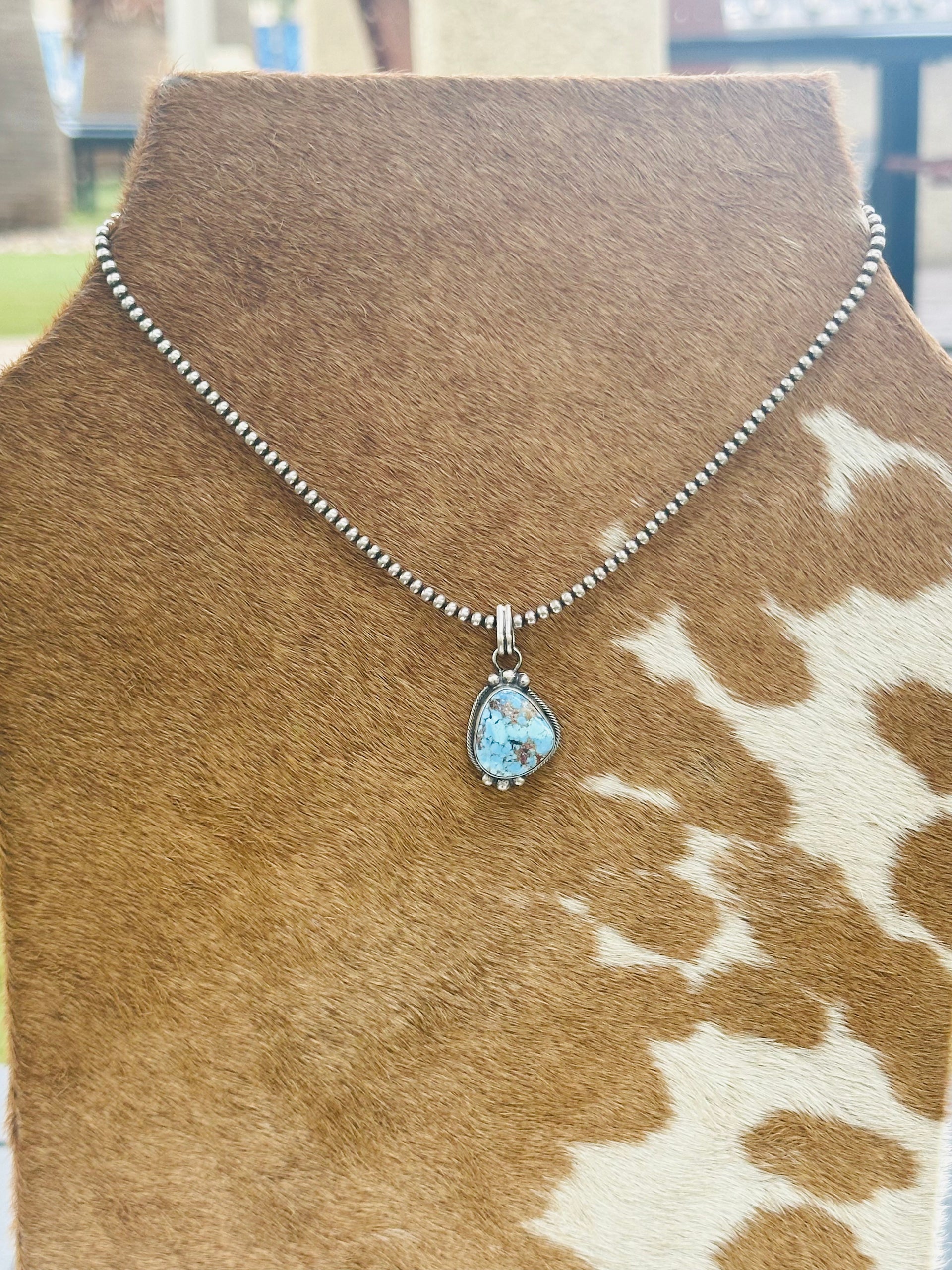 Navajo Made Golden Hills Turquoise & Sterling Silver Pendant