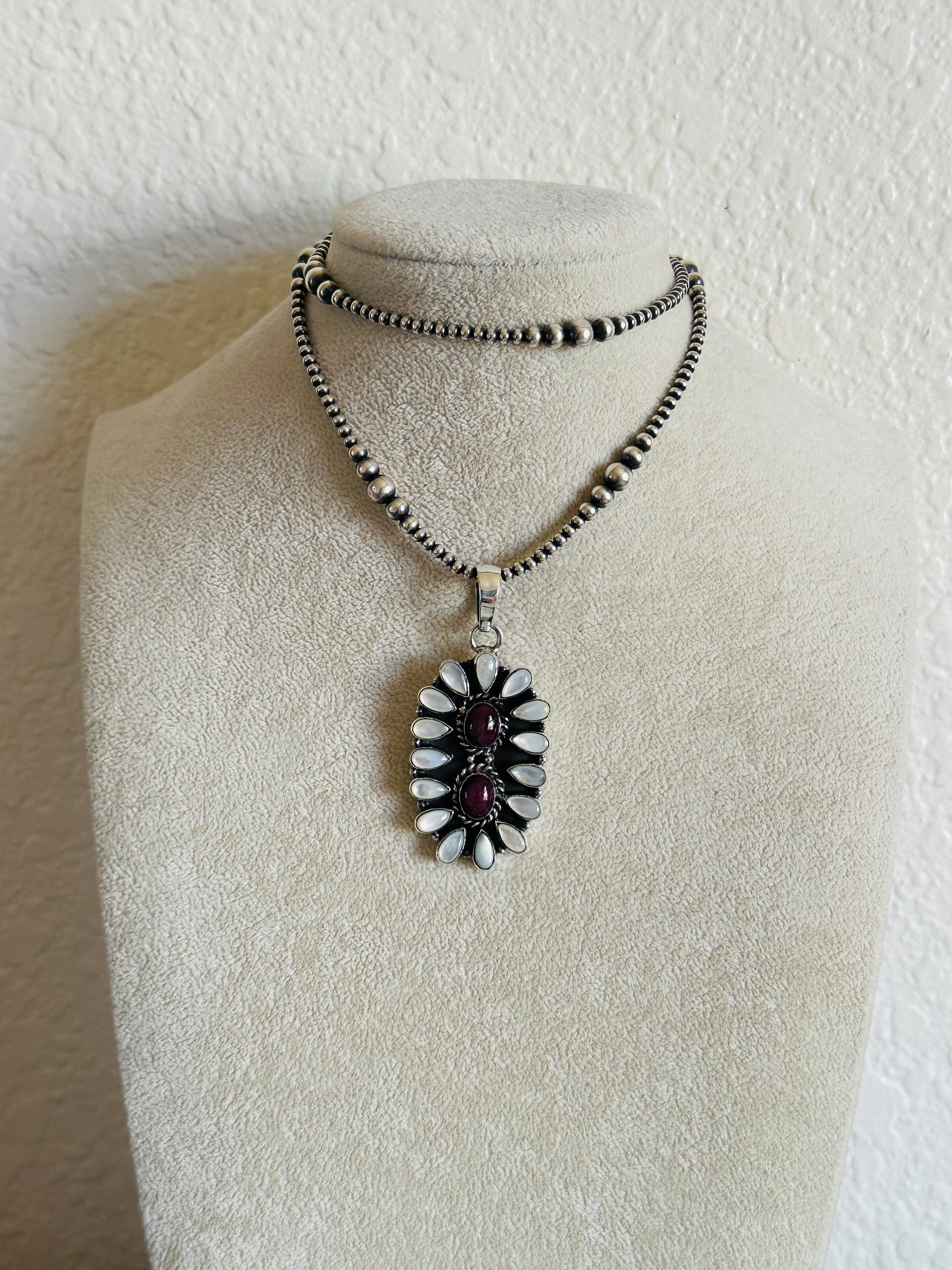 Southwest Handmade Multi Stone & Sterling Silver Cluster Pendant