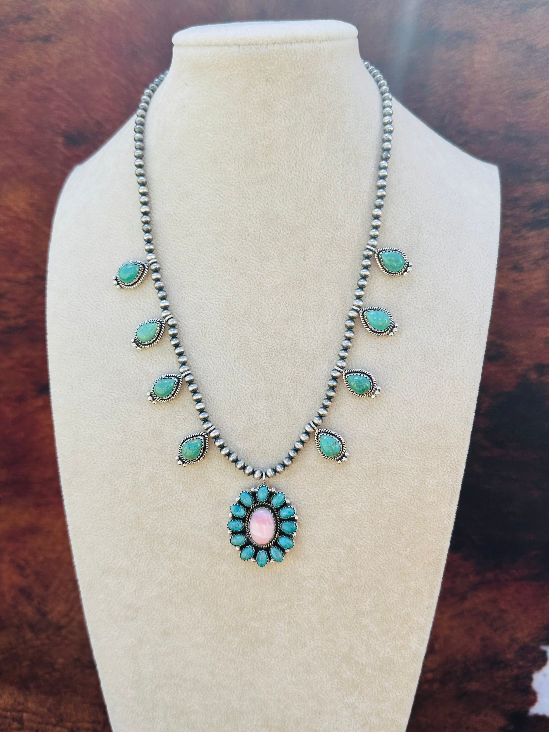 Southwest Handmade Multi Stone & Sterling Silver Cluster Necklace