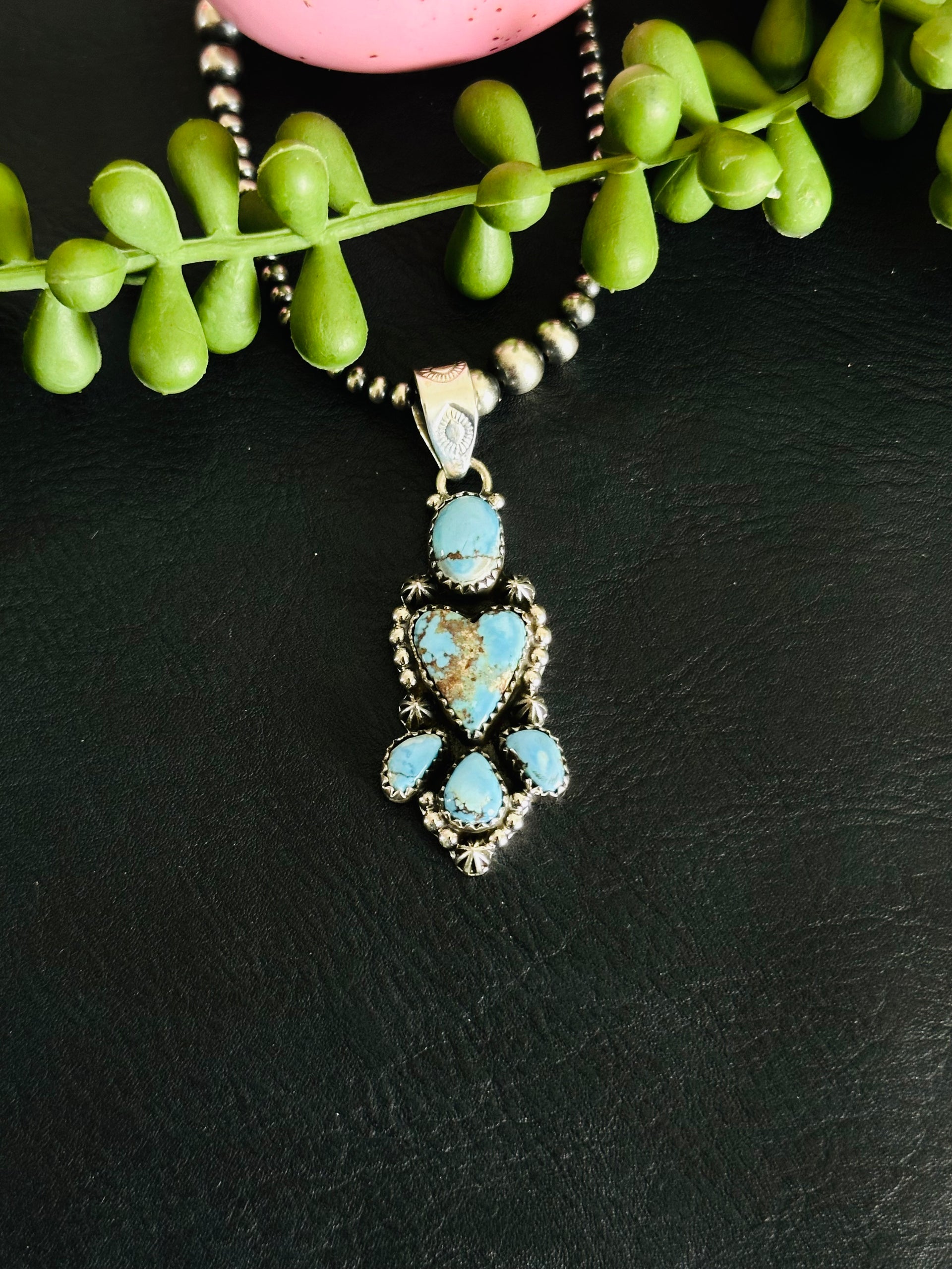 Southwest Handmade Golden Hills Turquoise & Sterling Silver Cluster Pendant